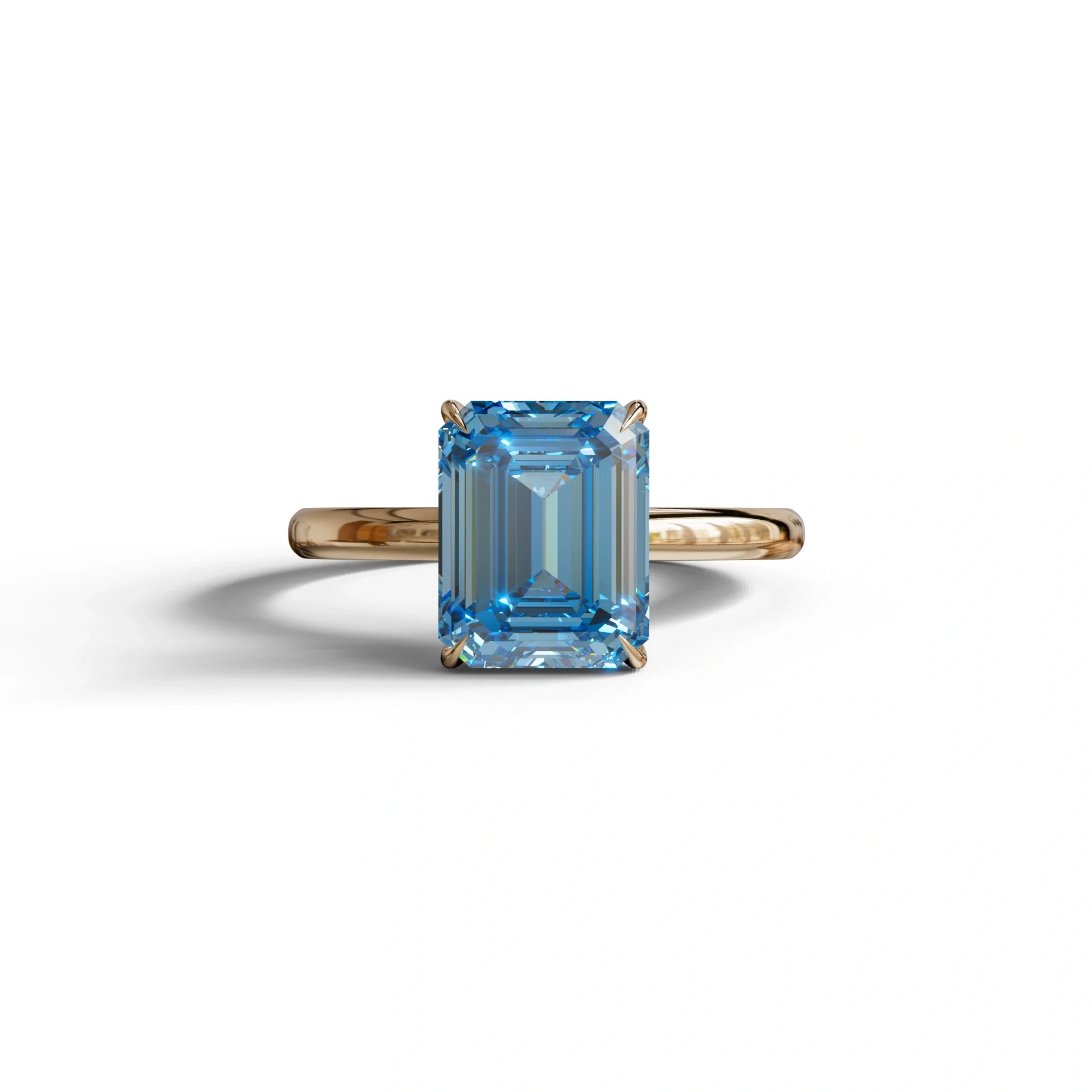 Fancy Blue Emerald Cut Solitaire Lab Grown Diamond Engagement Ring - Vanessa - 2 Carat / 10K Solid Gold / Rose Gold