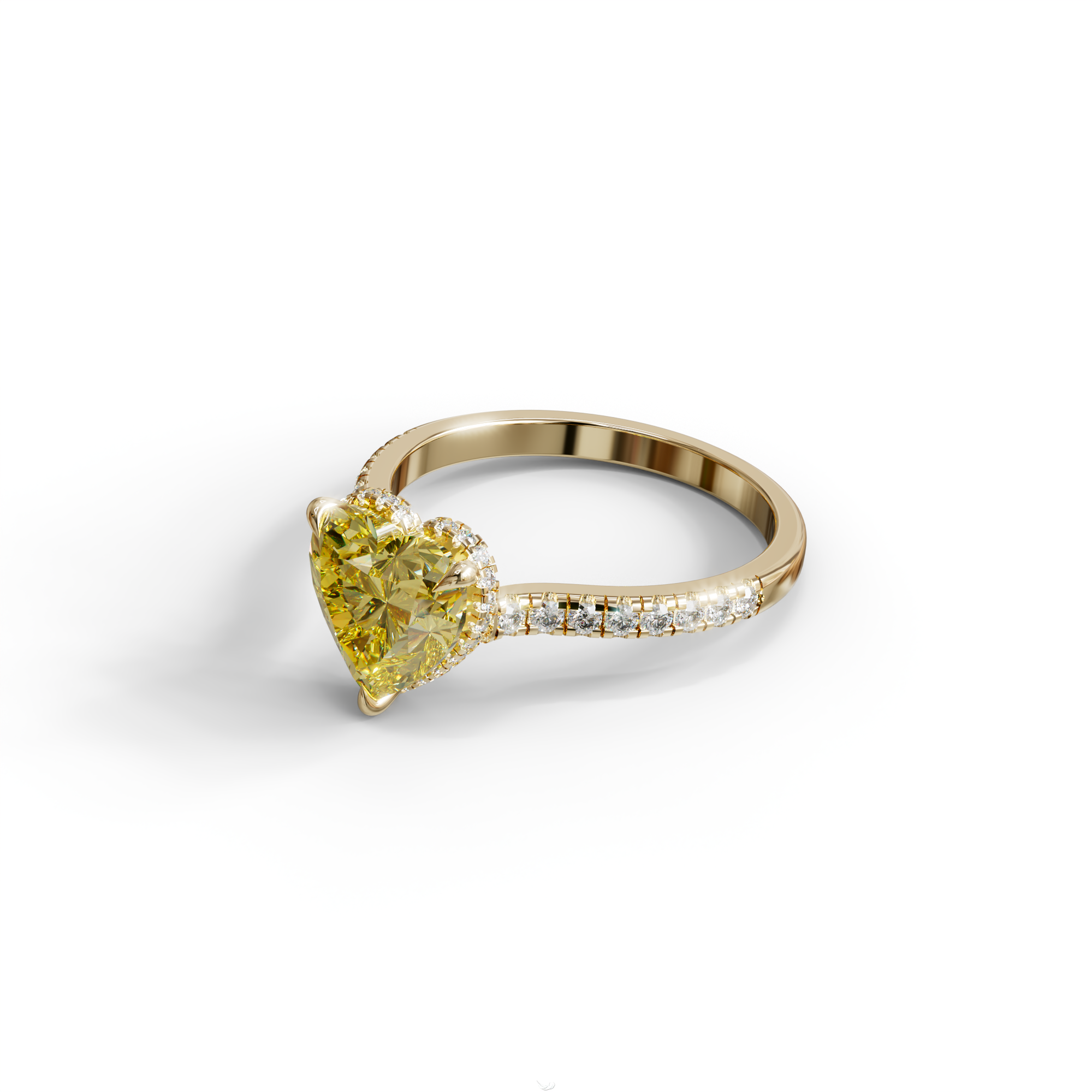 Yellow Heart Cut Lab Grown Diamond Engagement Ring – Pavé Band Setting
