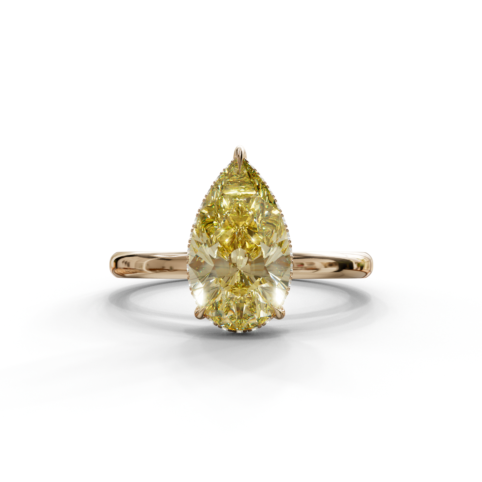 3.5 Carat Yellow Pear Cut Hidden Halo Lab Diamond Ring - 10K Solid Gold / Rose Gold