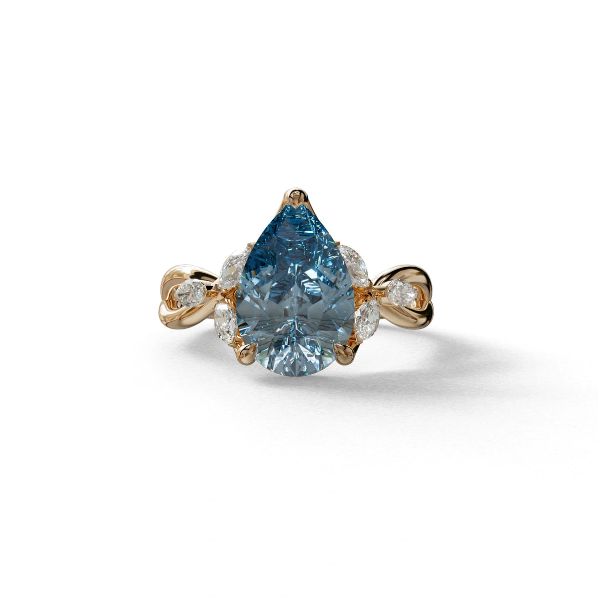 3 Carat Blue Pear Cut Cluster-Vintage Setting Lab Grown Diamond Ring - Celena - 10K Solid Gold / Rose Gold