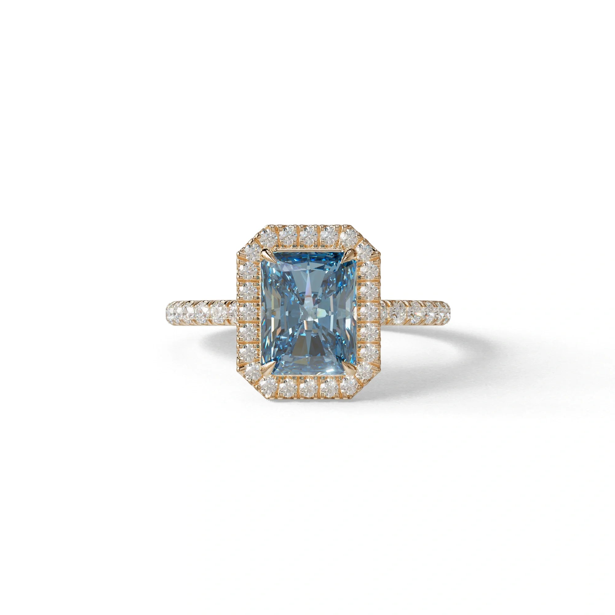 Blue Radiant Cut Halo & Pave Lab Grown Diamond Engagement Ring - Madison - 2 Carat / 10K Solid Gold / Rose Gold