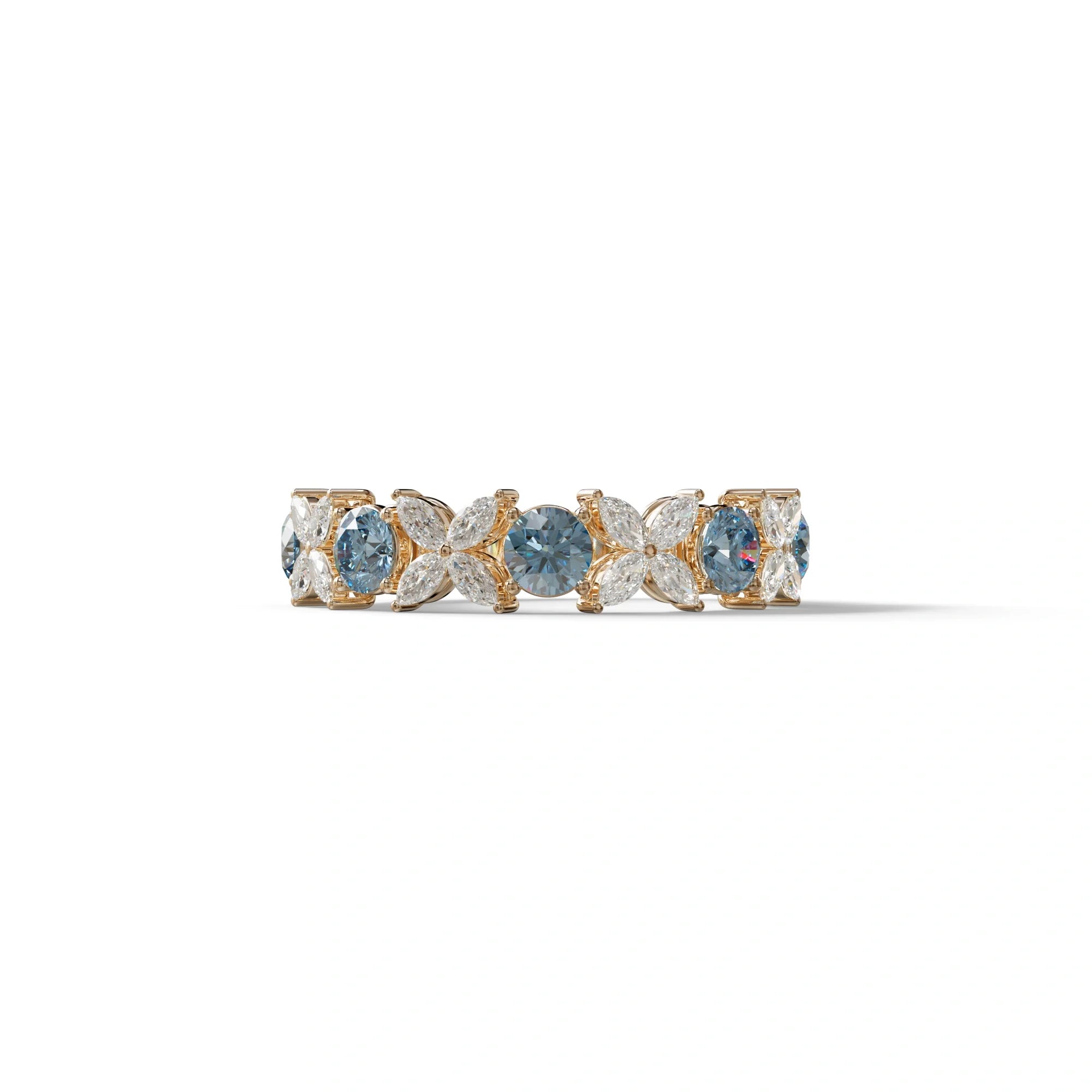 Yellow Gold Marquise & Round Brilliant Diamond Flower Cluster Ring - 18k Gold - 10K Solid Gold / Rose Gold