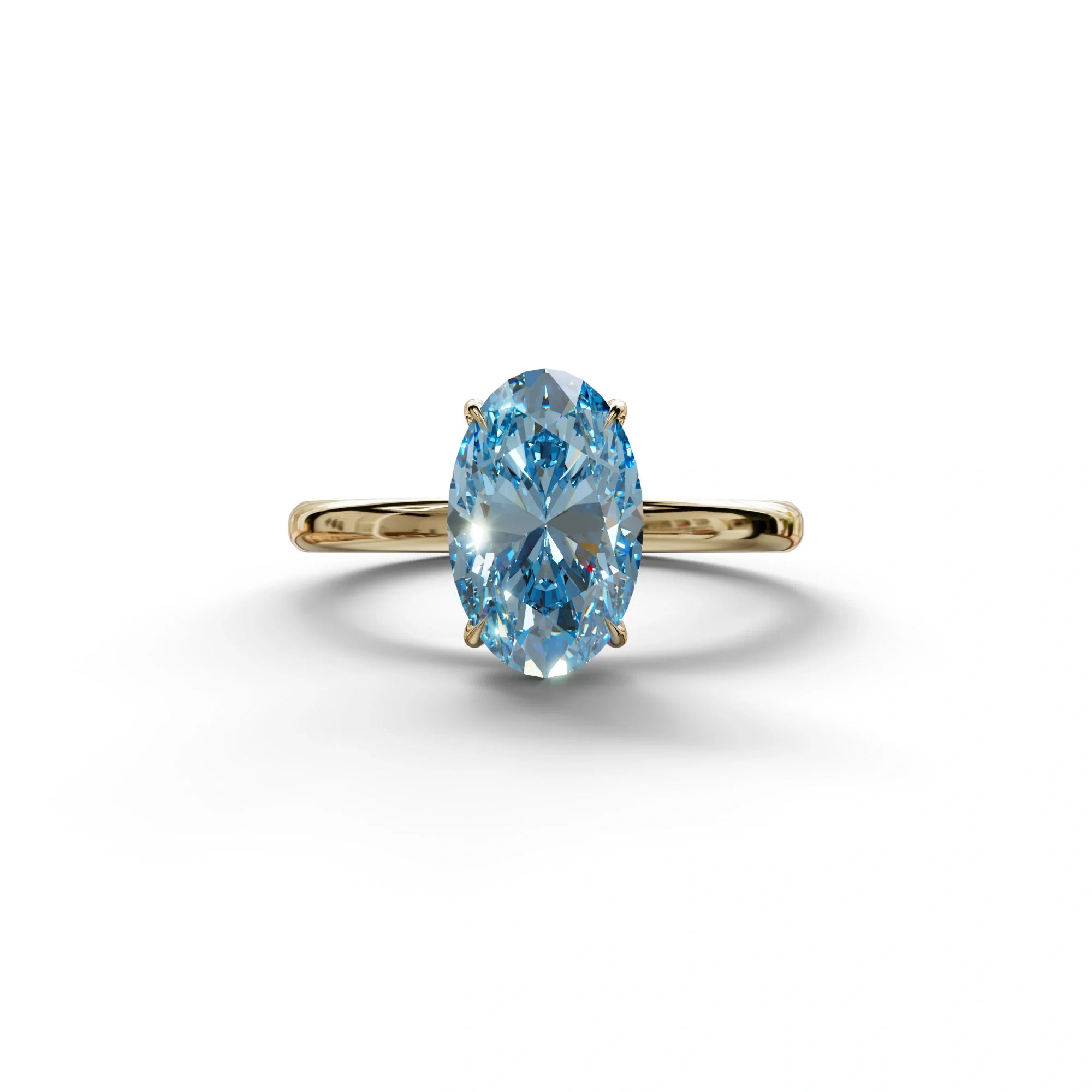 Blue Oval Cut Solitaire Lab Grown Diamond Engagement Ring - Curiosa - 2 Carat / 10K Solid Gold / Yellow Gold