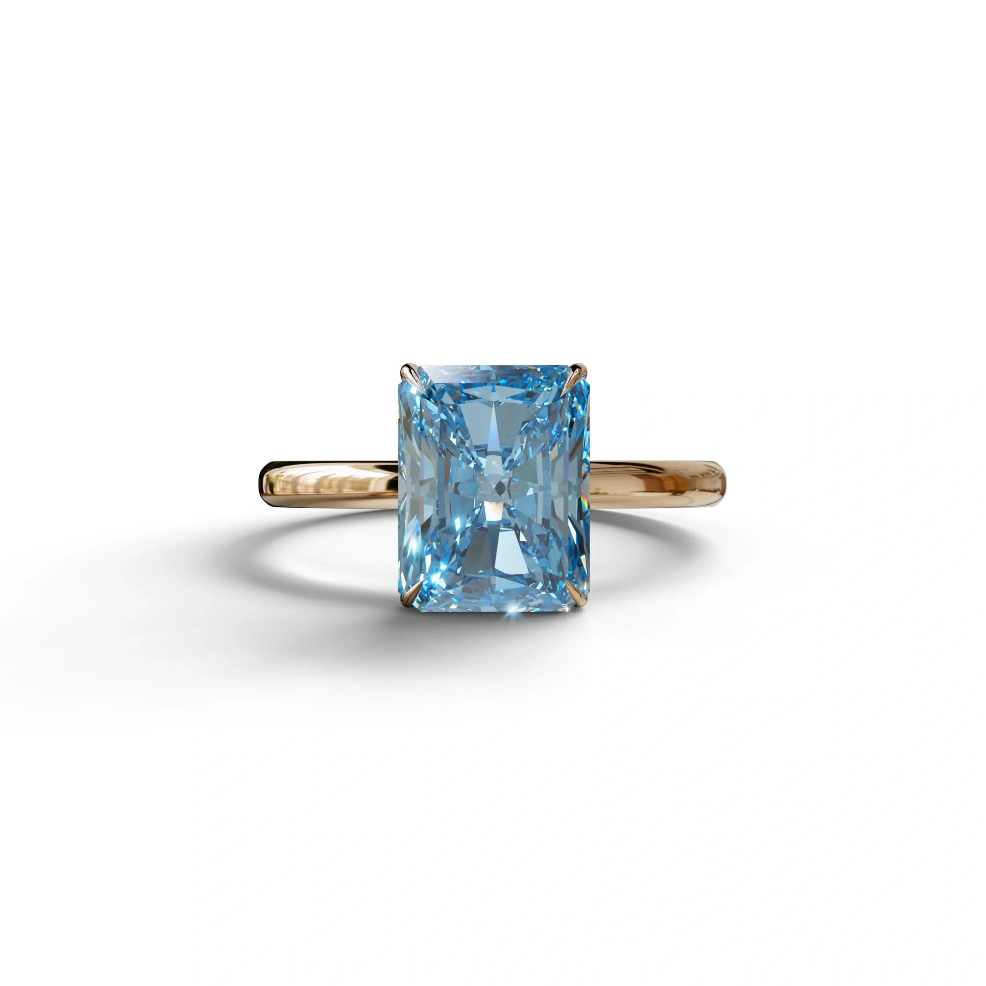 Fancy Blue Radiant Cut Solitaire Lab Grown Diamond Engagement Ring - Papilia - 2 Carat / 10K Solid Gold / Rose Gold
