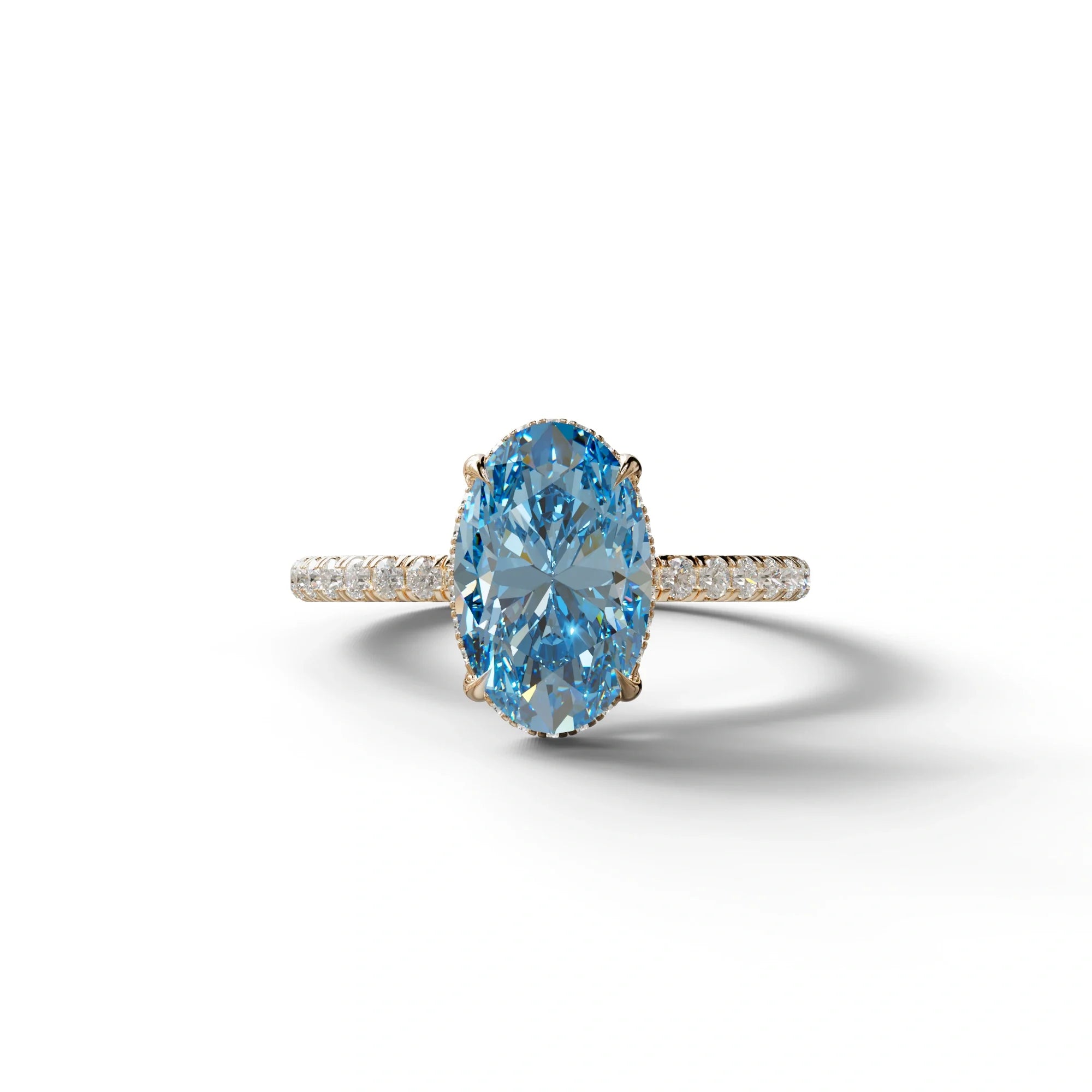 3 Carat Blue Oval Cut Hidden Halo & Pave Setting Lab Grown Diamond Ring - 10K Solid Gold / Rose Gold