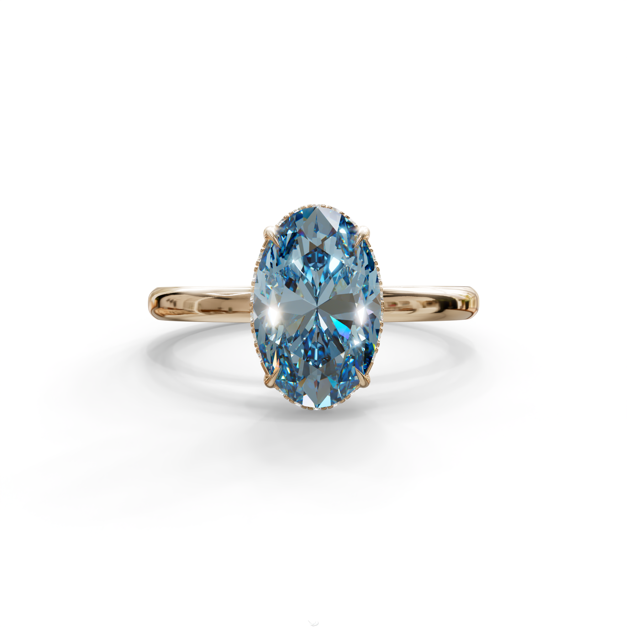 2.5 Carat Blue Oval Cut Hidden Halo Lab Diamond Ring - Mi Amor - 10K Solid Gold / Rose Gold