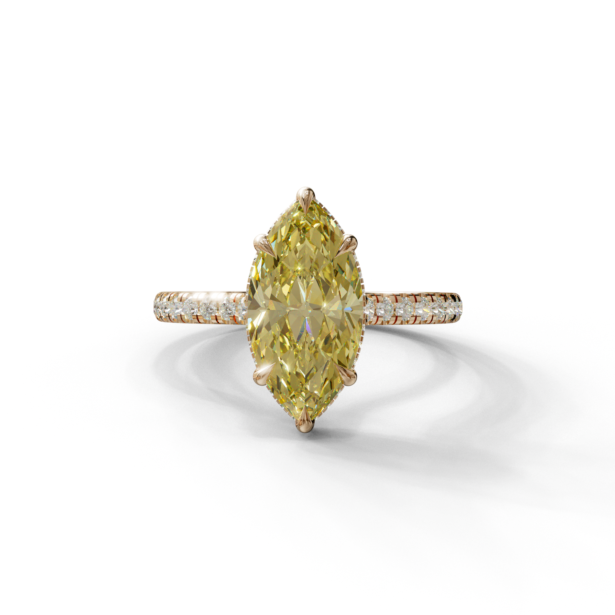 3 Carat Yellow Marquise Cut Hidden Halo & Pave Set Lab Diamond Ring - Eblouissant - 10K Solid Gold / Rose Gold