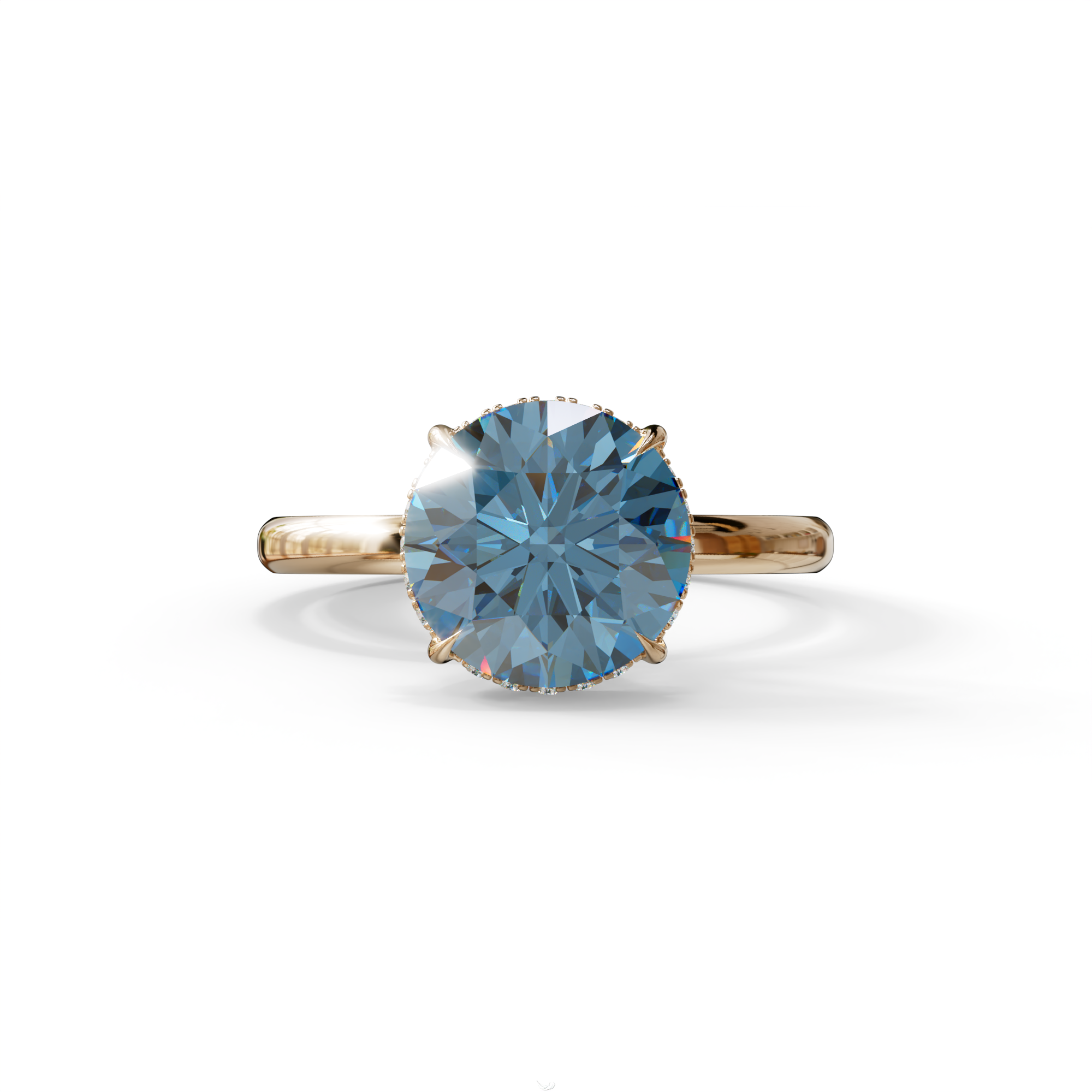 3 Carat Round Blue Hidden Halo Lab Diamond Ring - Luxe Cercle - 10K Solid Gold / Rose Gold