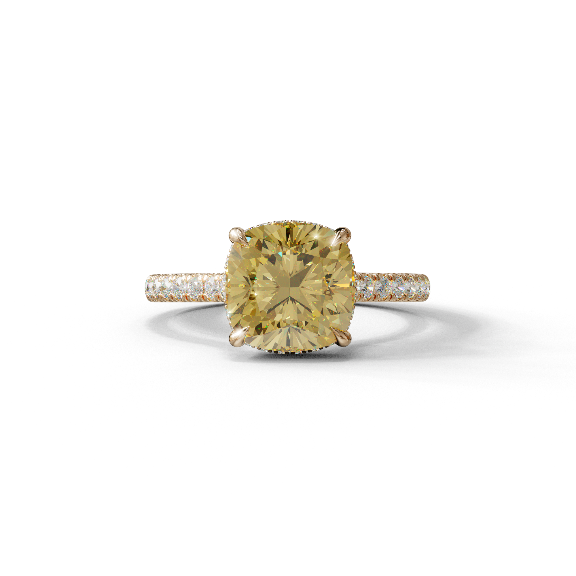 2.5 Carat Yellow Cushion Cut Hidden Halo & Pave Lab Diamond Ring - Éblouissant - 10K Solid Gold / Rose Gold