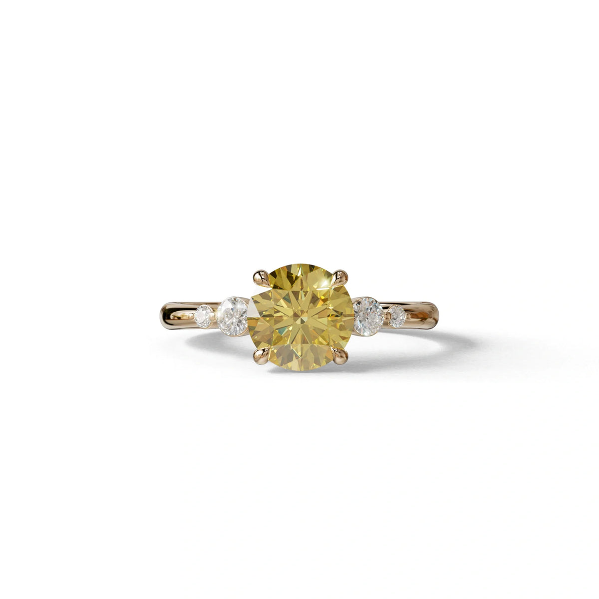 Yellow Round Three Stone Lab Grown Diamond Engagement Ring - Romance - 2 Carat / 10K Solid Gold / Rose Gold
