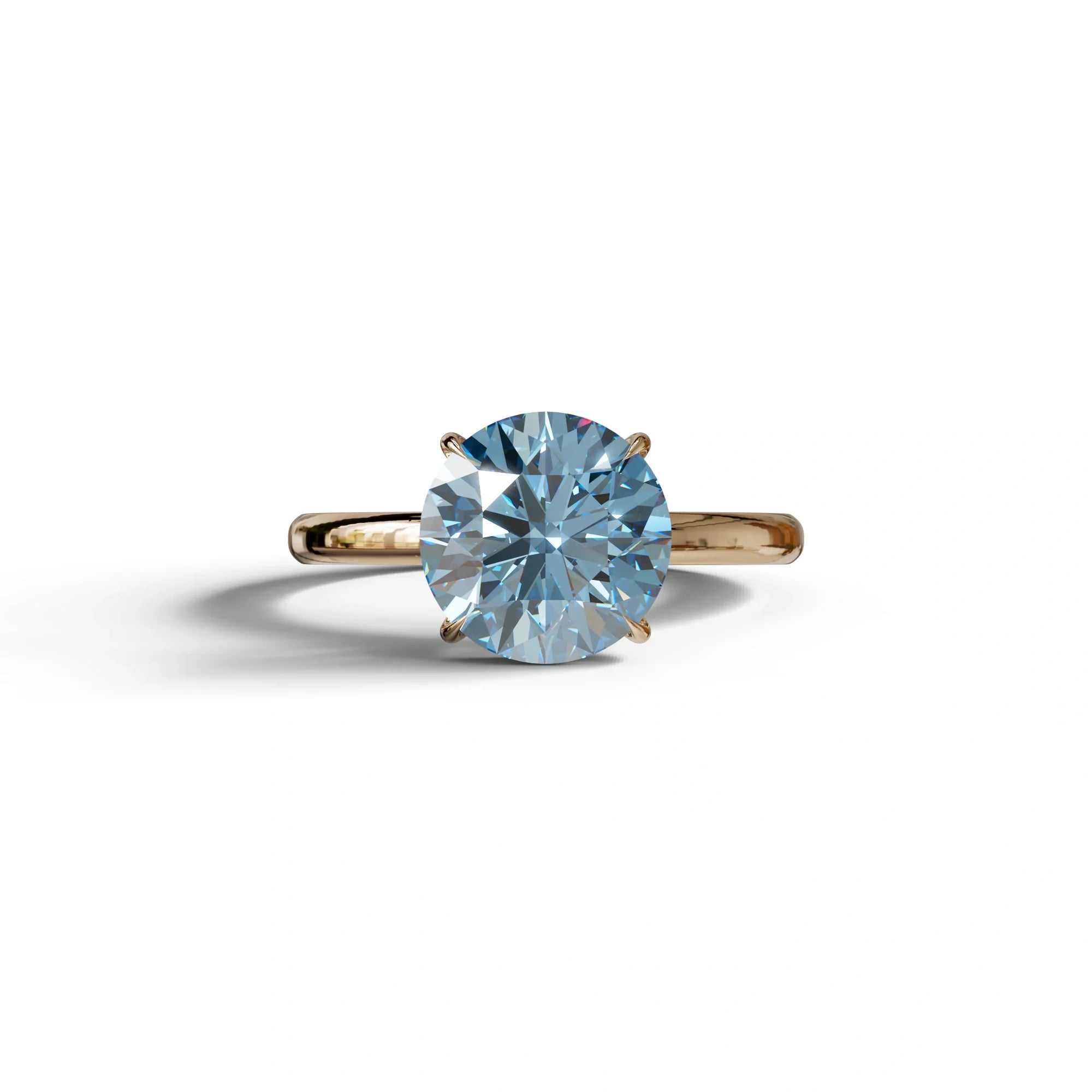 Blue Round Cut Solitaire Lab Diamond Engagement Ring - Italia - 2 Carat / 10K Solid Gold / Rose Gold