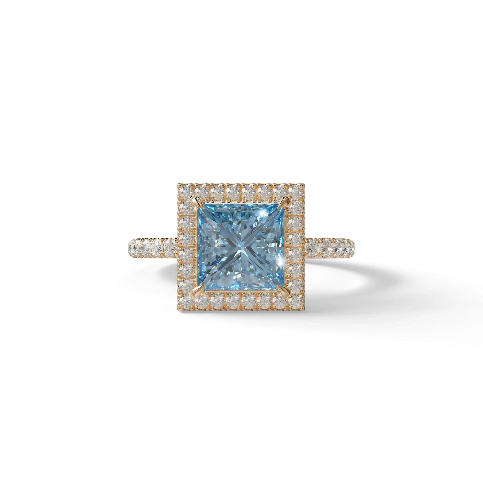 2 Carat Blue Princess Cut Halo & Pave Lab Diamond Ring - Diamond Prime - 10K Solid Gold / Rose Gold