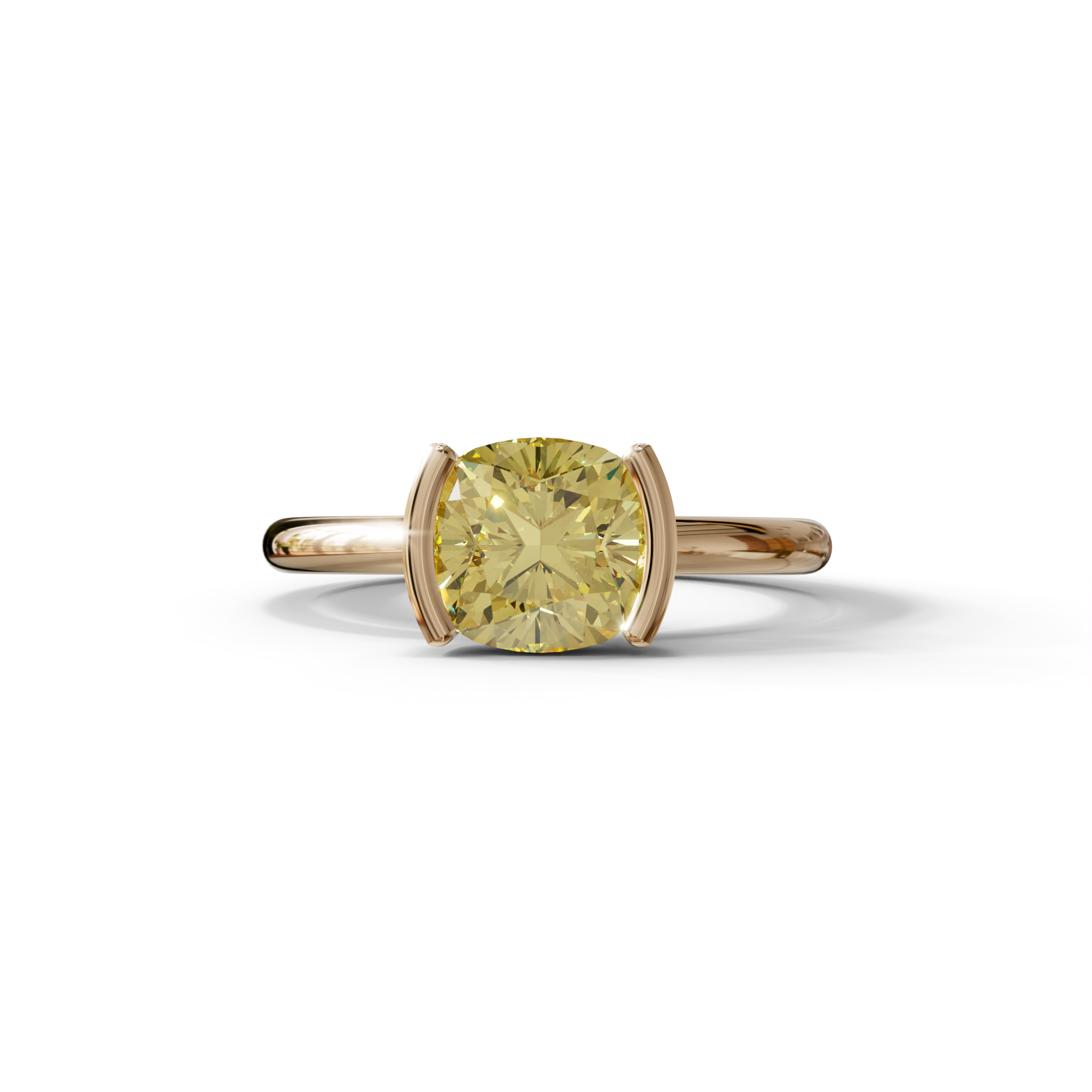 2 Carat Yellow Cushion Diamond Ring - Half Bezel Set Ring - Remi - 10K Solid Gold / Rose Gold