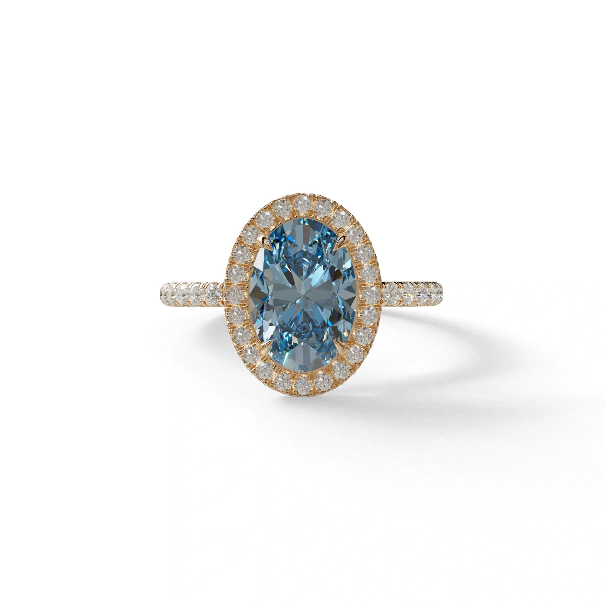 Blue Oval Cut Halo & Pave Lab Grown Diamond Engagement Ring - AnnaBella - 2 Carat / 10K Solid Gold / Rose Gold