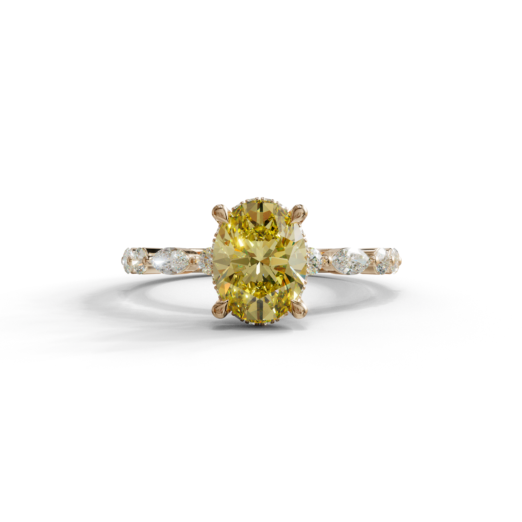 2 Carat Yellow Oval Cut Hidden Halo & Pave Lab Diamond Ring - Laina - 10K Solid Gold / Rose Gold
