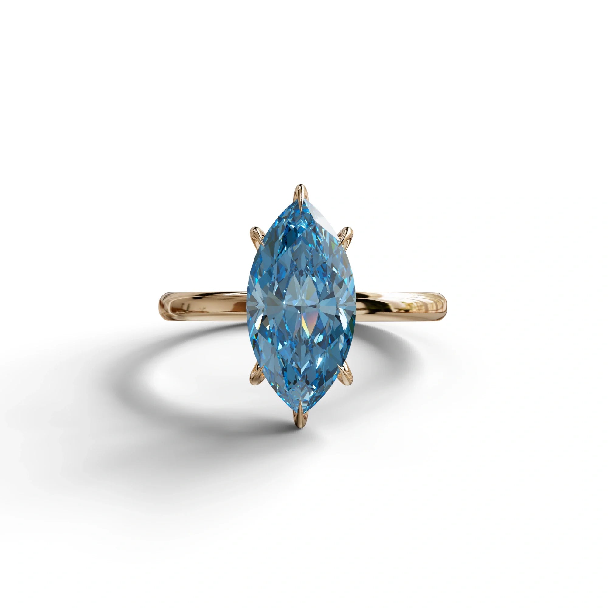 Fancy Blue Marquise Cut Solitaire Lab Grown Diamond Engagement Ring - Celestina - 2 Carat / 10K Solid Gold / Rose Gold