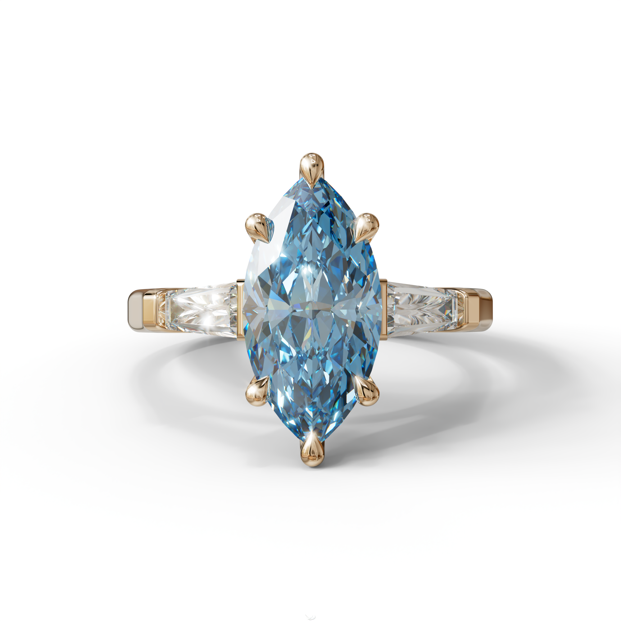 Blue Marquise & Tapered Baguette Multi Stone Engagement Ring - 10K Solid Gold / Rose Gold