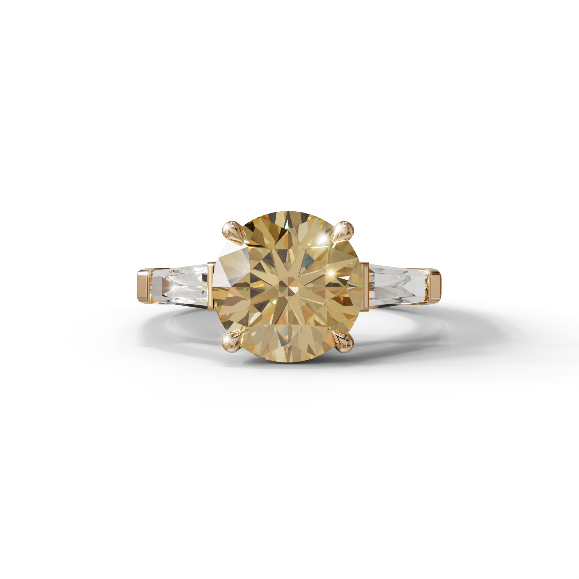 3 Carat Yellow Round & Tapered Cut Multi Stone Lab Diamond Ring - Reflection - 10K Solid Gold / Rose Gold