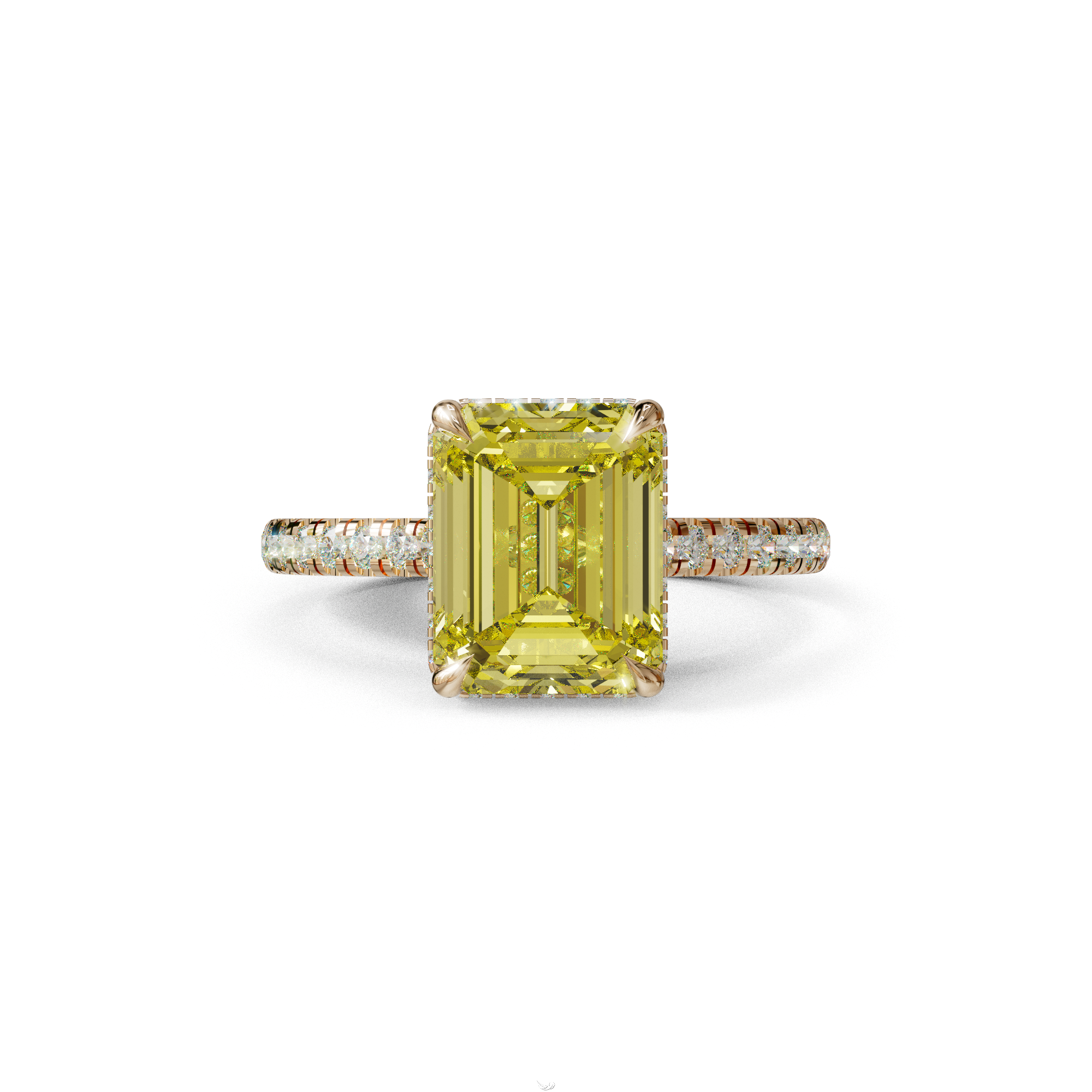 2.5 Ct Yellow Emerald Cut Lab Diamond In Hidden Halo & Pave Setting RIng - Siena - 10K Solid Gold / Rose Gold