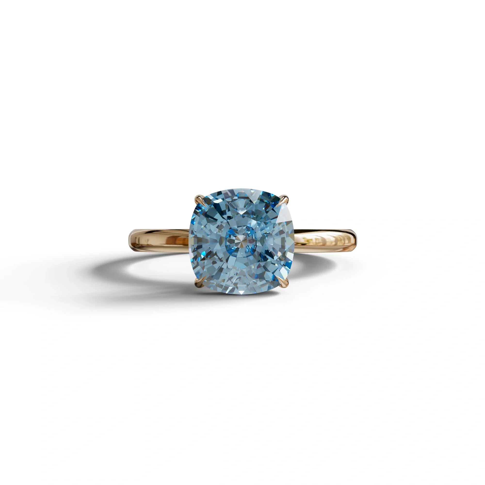 Fancy Blue Cushion Cut Solitaire Lab Grown Diamond Engagement Ring Mesmera - 2 Carat / 10K Solid Gold / Rose Gold