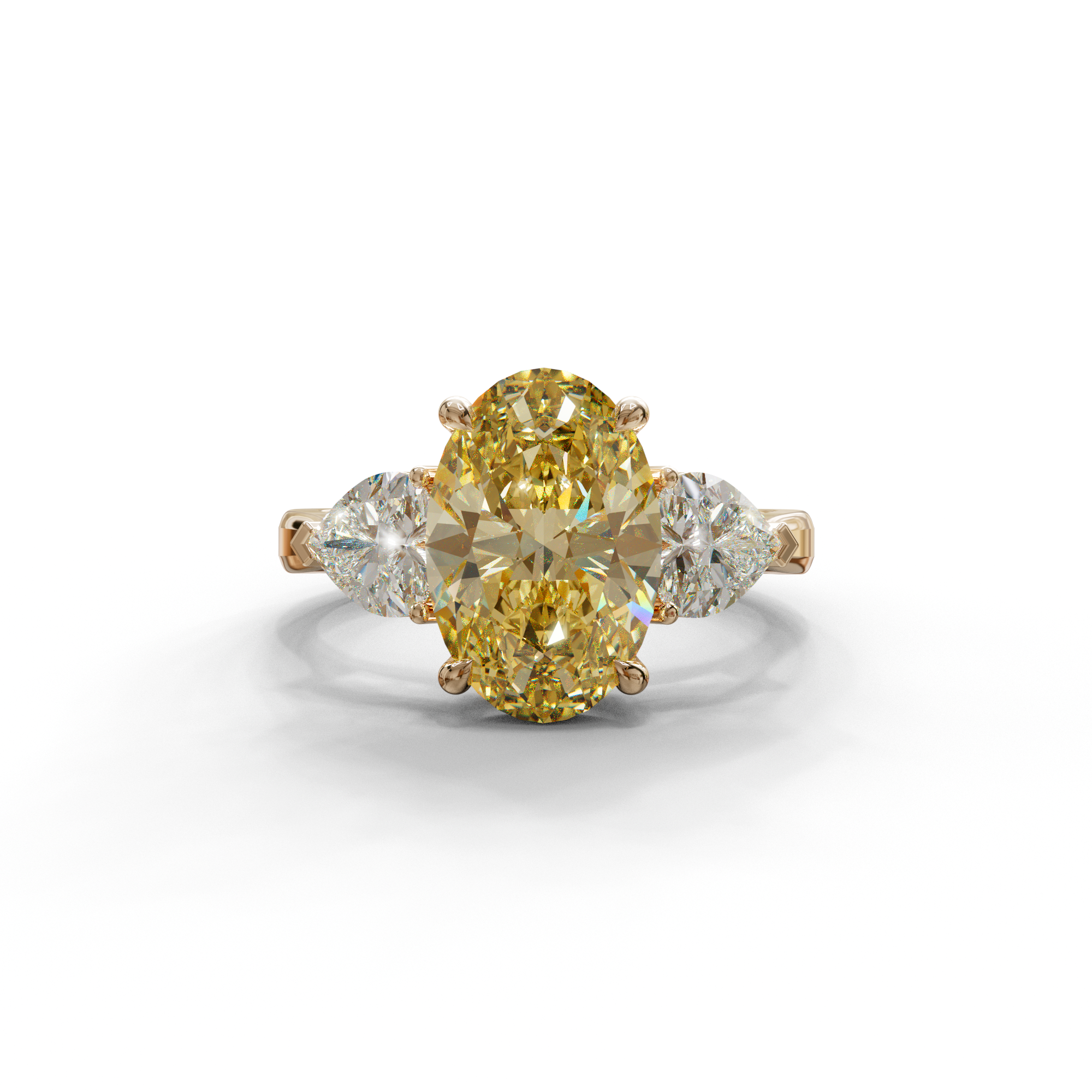 4 Ct Yellow Oval & Heart Shape 3 Stone Engagement Diamond Ring - Lucid - 10K Solid Gold / Rose Gold