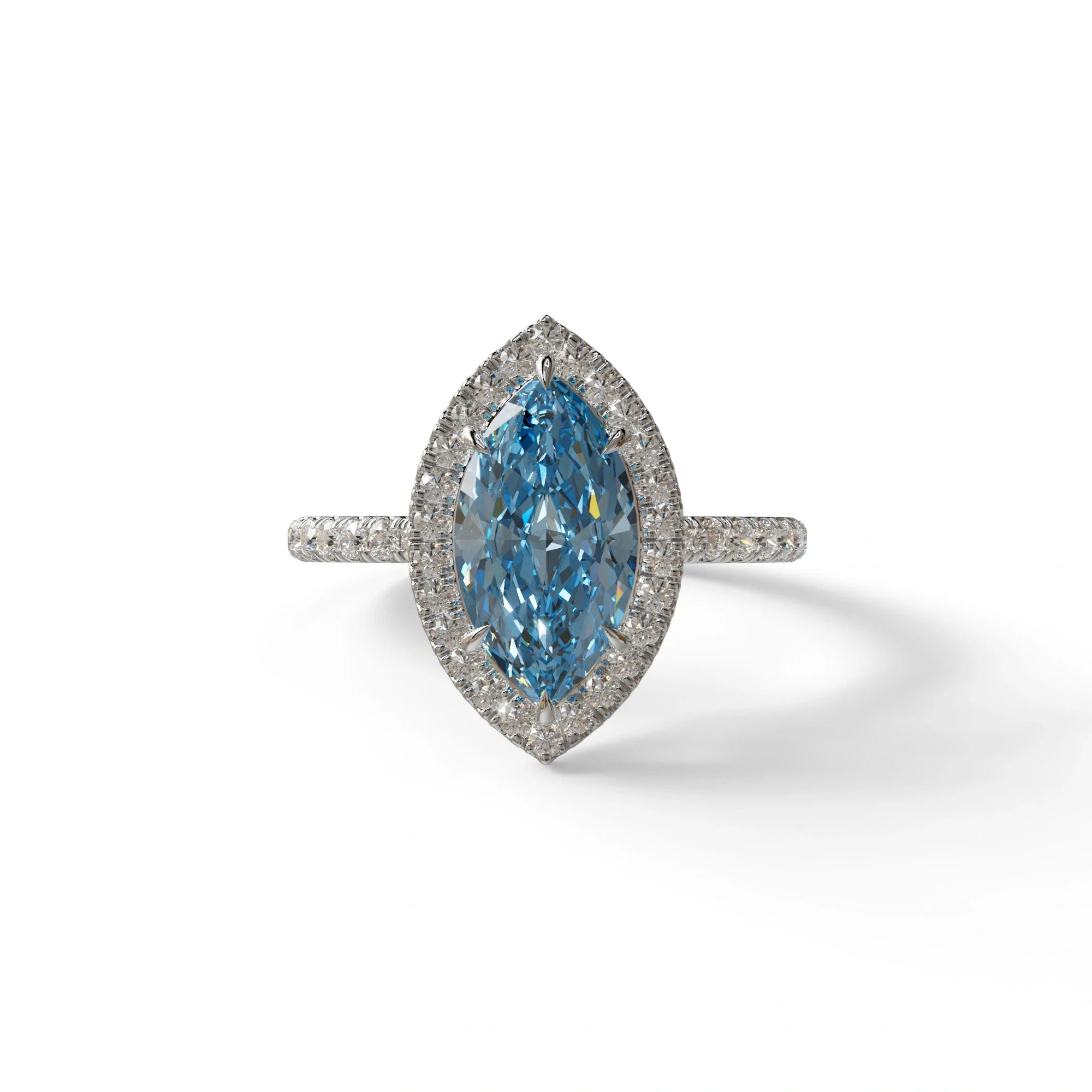Blue Marquise Cut Halo & Pave Lab Grown Diamond Engagement Ring - Simplicity - 2 Carat / 10K Solid Gold / White Gold