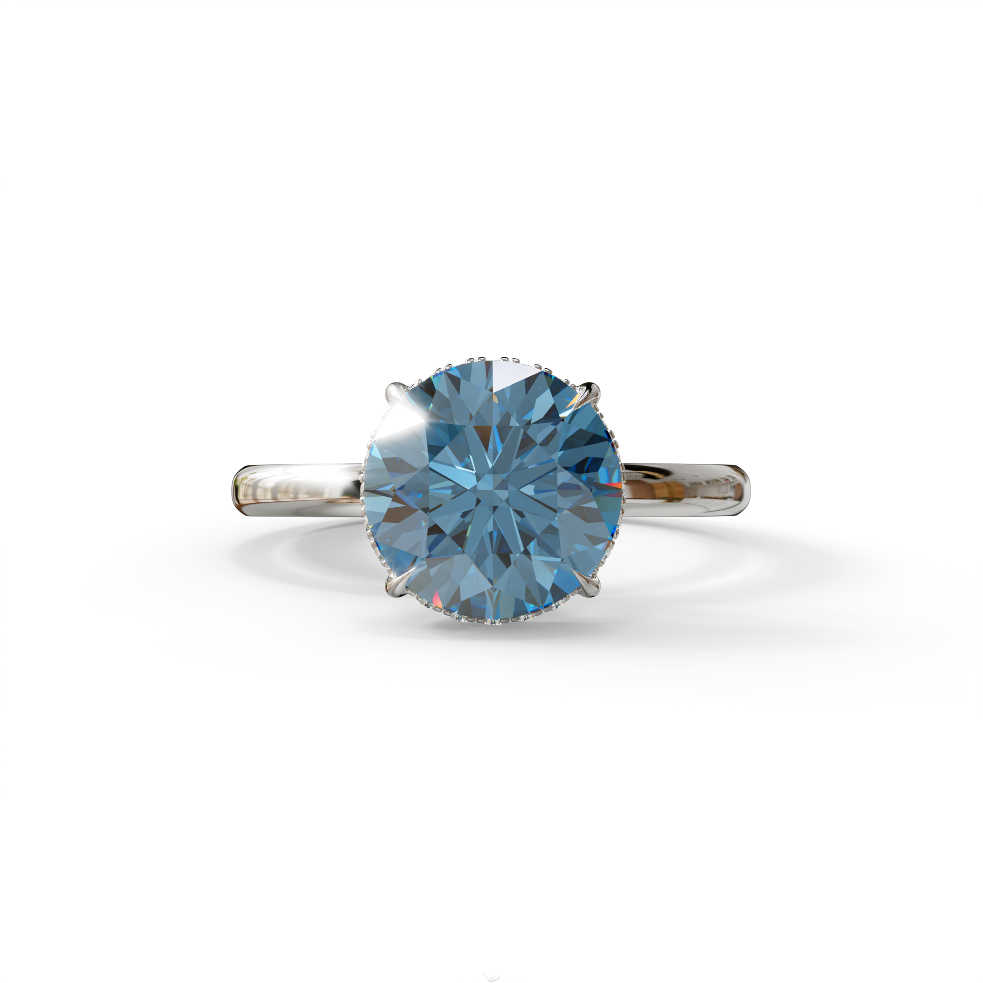 3 Carat Round Blue Hidden Halo Lab Diamond Ring - Luxe Cercle - 10K Solid Gold / White Gold