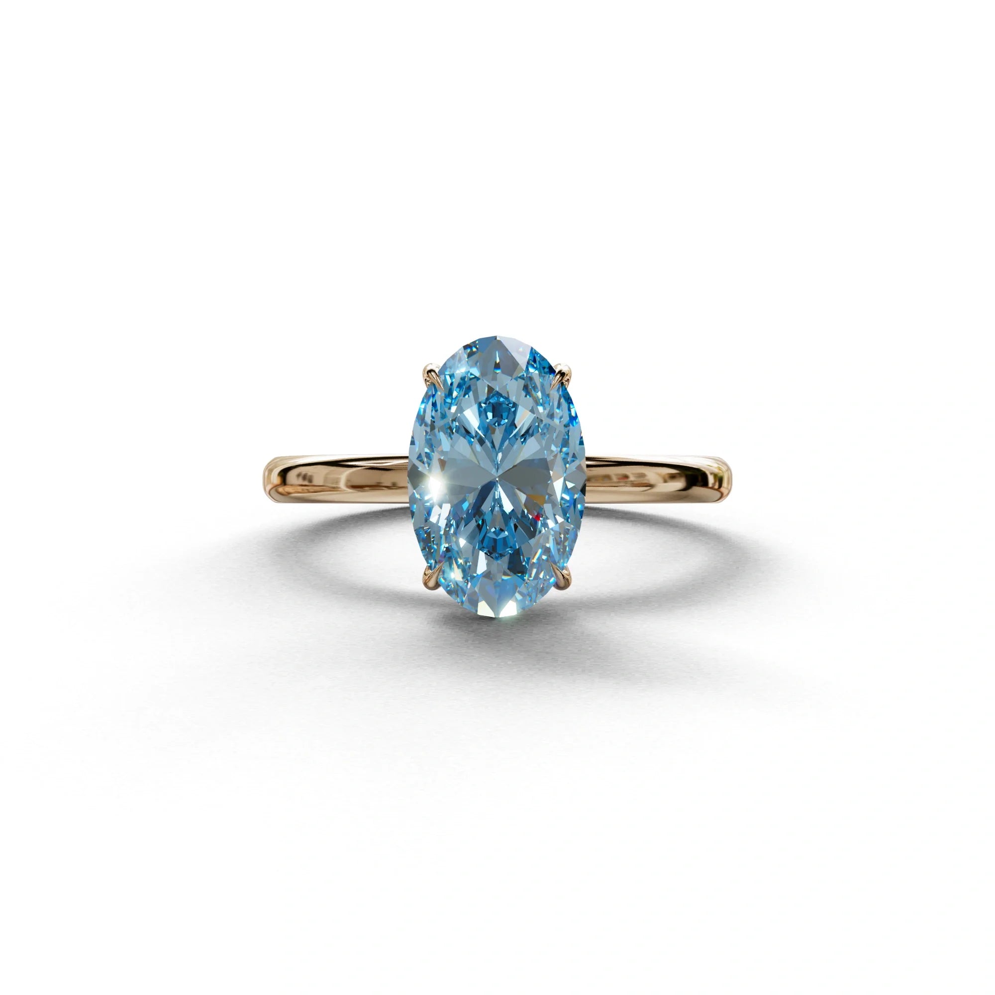 Blue Oval Cut Solitaire Lab Grown Diamond Engagement Ring - Curiosa - 2 Carat / 10K Solid Gold / Rose Gold