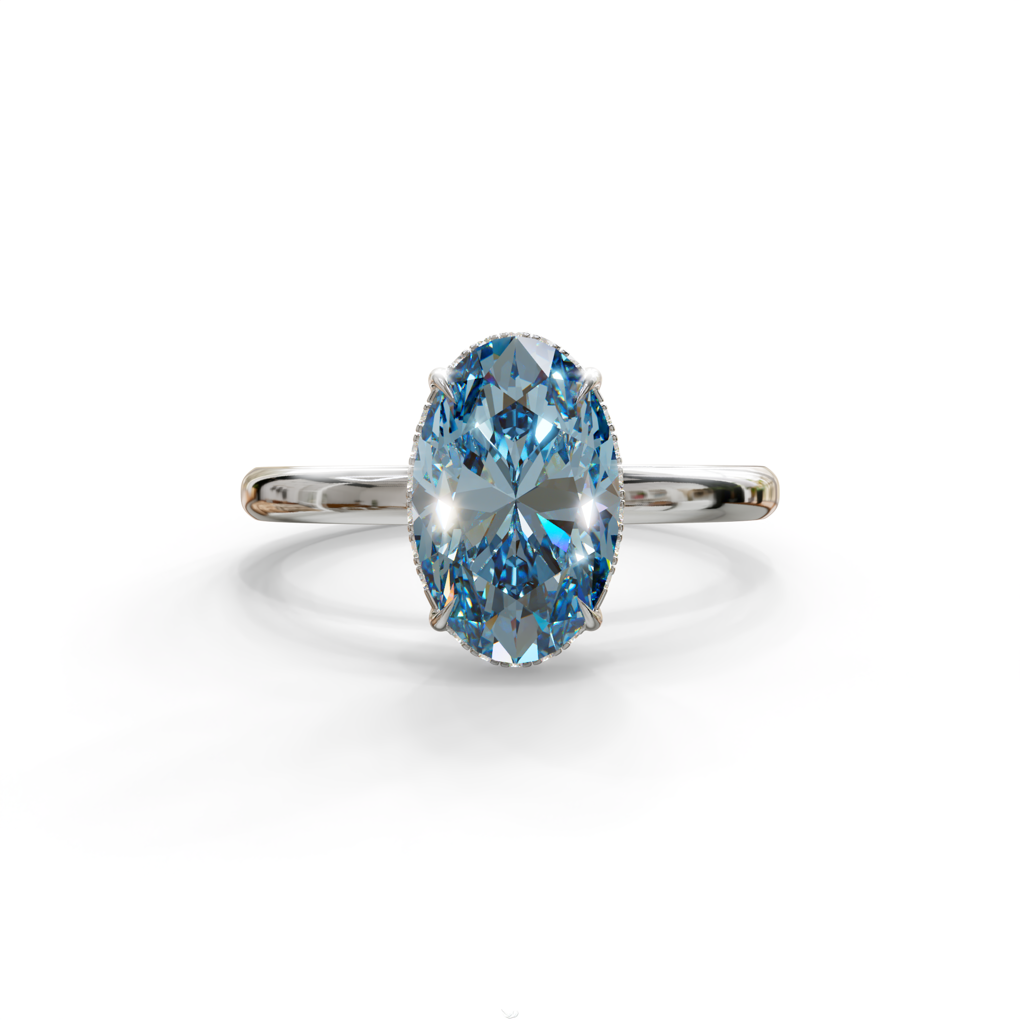 2.5 Carat Blue Oval Cut Hidden Halo Lab Diamond Ring - Mi Amor - 10K Solid Gold / White Gold