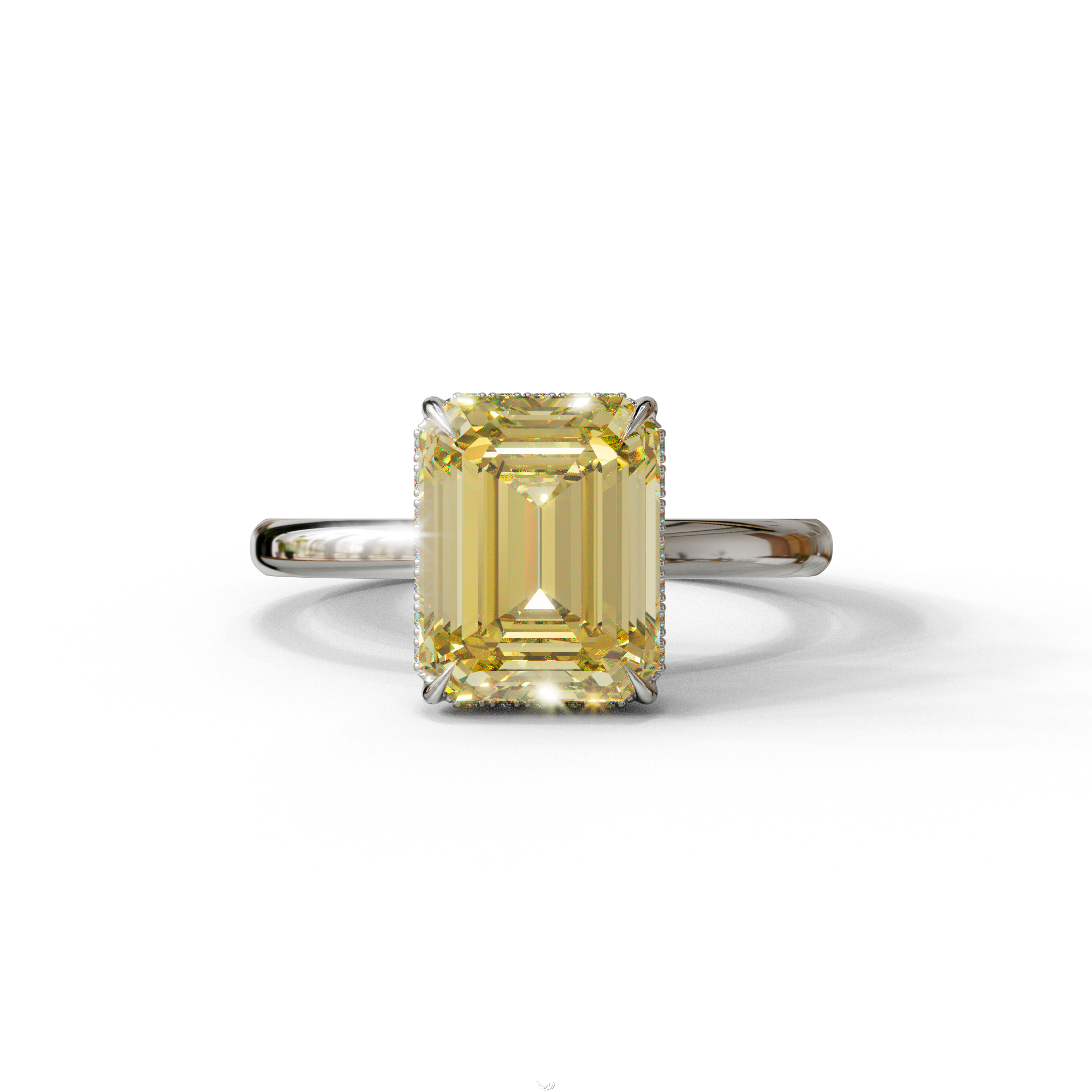3 Carat Yellow Emerald Cut Hidden Halo & Claw Setting Lab Grown Diamond Ring - 10K Solid Gold / White Gold