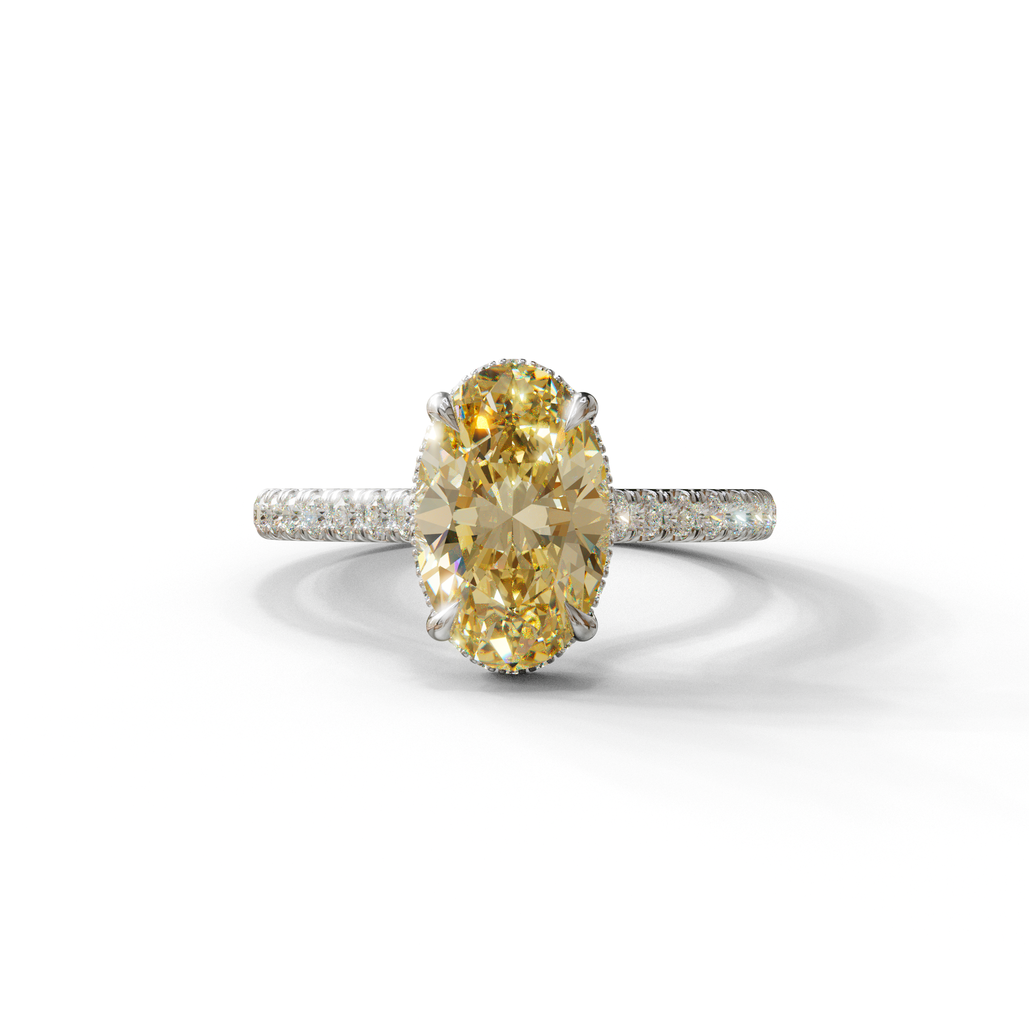 2.5 Carat Yellow Oval Hidden Halo & Pave Setting Lab Diamond Ring - Eblouissant - 10K Solid Gold / White Gold