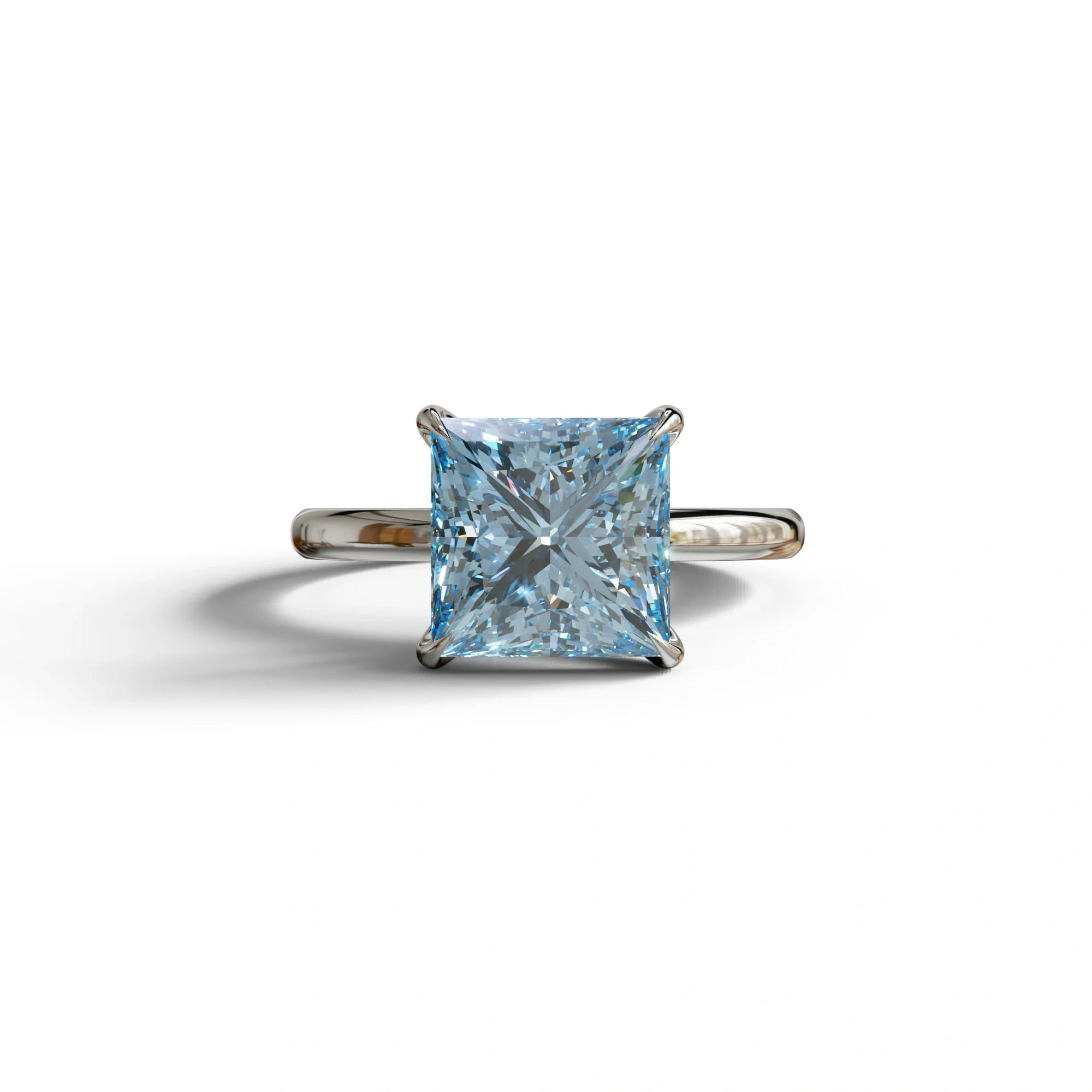 Fancy Blue Princess Cut Solitaire Lab Grown Diamond Engagement Ring - Speyeria - 2 Carat / 10K Solid Gold / White Gold