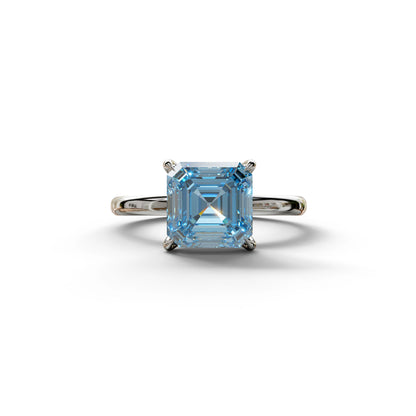 Fancy Blue Asscher Cut Solitaire Lab Grown Diamond Engagement Ring - Fabriciana