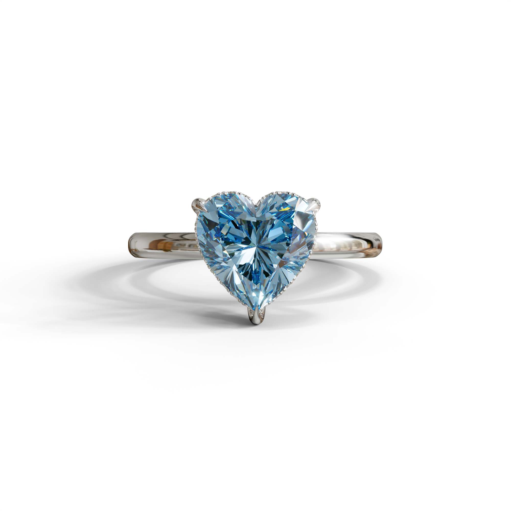 3 Carat Blue Heart Cut Hidden Halo Set Lab Grown Diamond Engagement Ring - 10K Solid Gold / White Gold