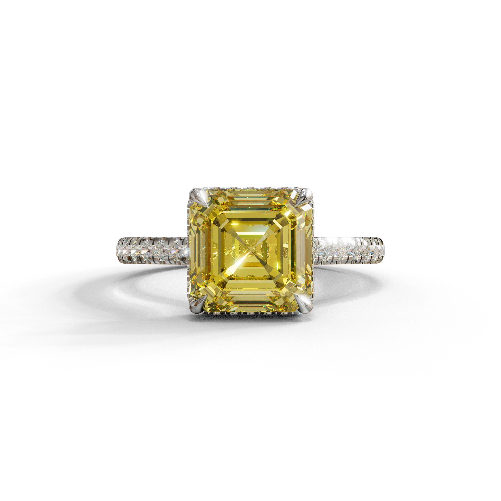 3.5 Carat Yellow Asscher‑Cut Lab Diamond Engagement Ring with Halo and Pavé Accents - 10K Solid Gold / White Gold