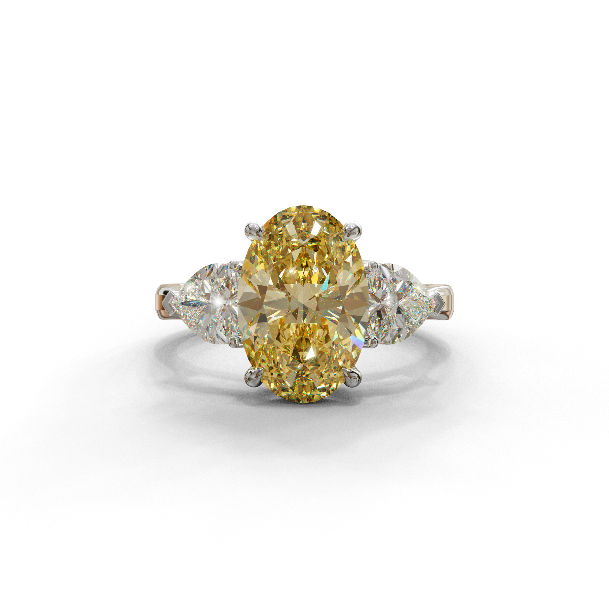 4 Ct Yellow Oval & Heart Shape 3 Stone Engagement Diamond Ring - Lucid - 10K Solid Gold / White Gold