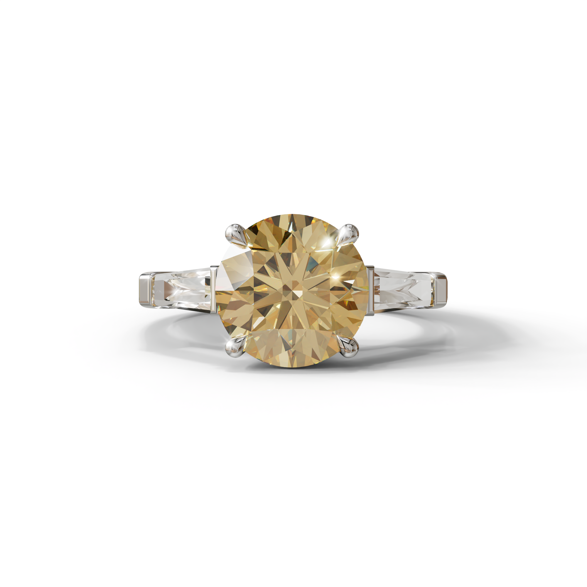 3 Carat Yellow Round & Tapered Cut Multi Stone Lab Diamond Ring - Reflection - 10K Solid Gold / White Gold