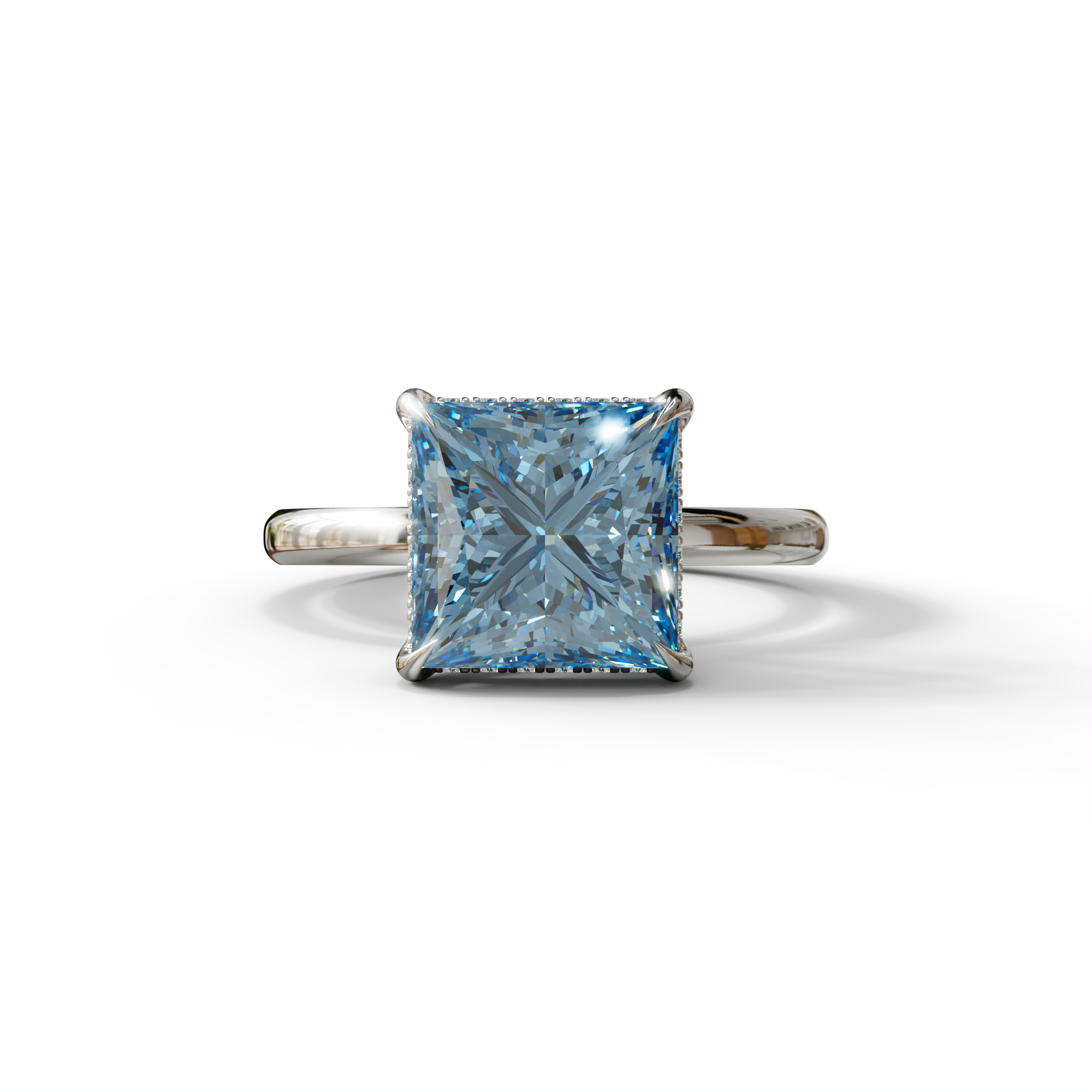3 Carat Princess Cut Blue Lab Diamond Hidden Halo Engagement Ring - 10K Solid Gold / White Gold