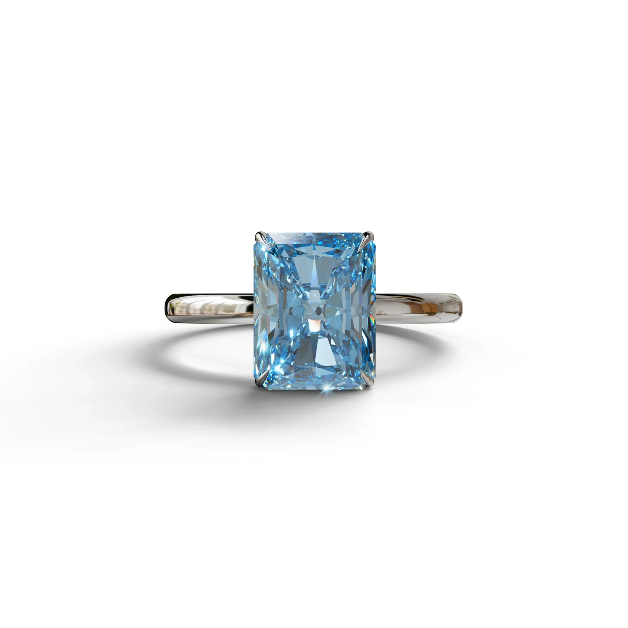Fancy Blue Radiant Cut Solitaire Lab Grown Diamond Engagement Ring - Papilia - 2 Carat / 10K Solid Gold / White Gold