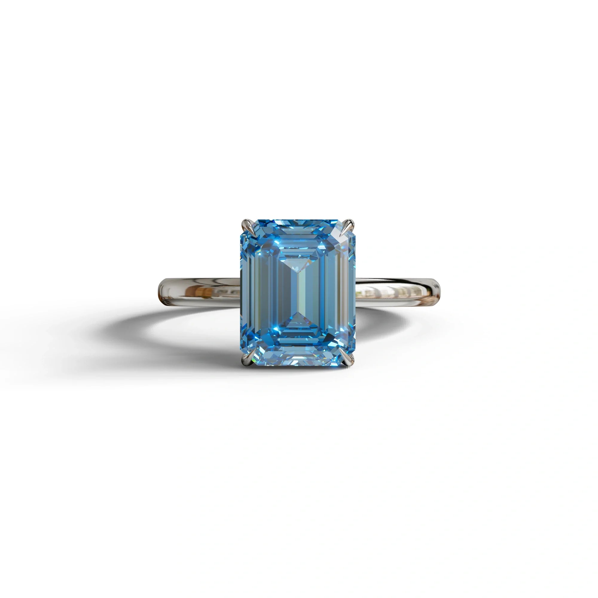Fancy Blue Emerald Cut Solitaire Lab Grown Diamond Engagement Ring - Vanessa - 2 Carat / 10K Solid Gold / White Gold