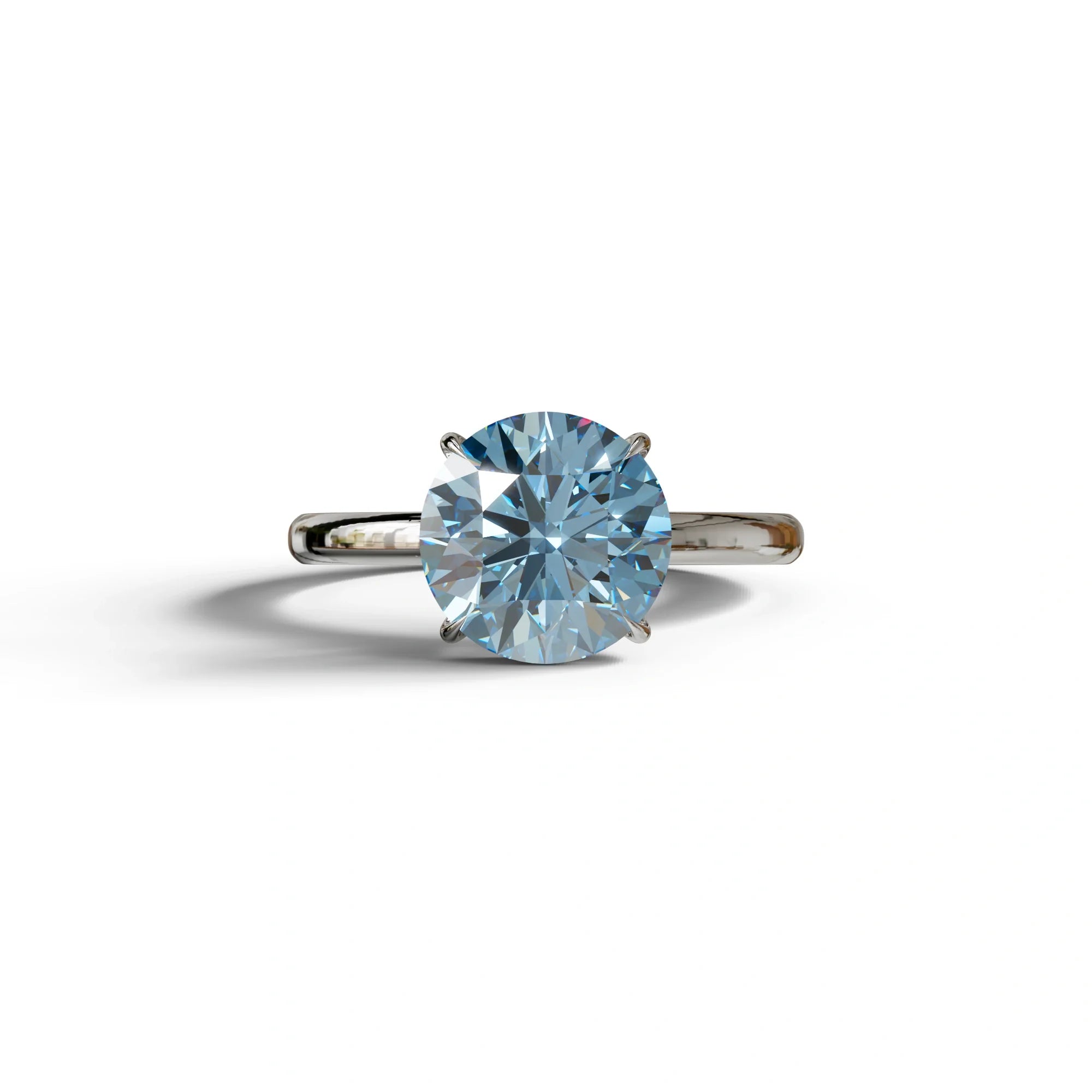 Blue Round Cut Solitaire Lab Diamond Engagement Ring - Italia - 2 Carat / 10K Solid Gold / White Gold