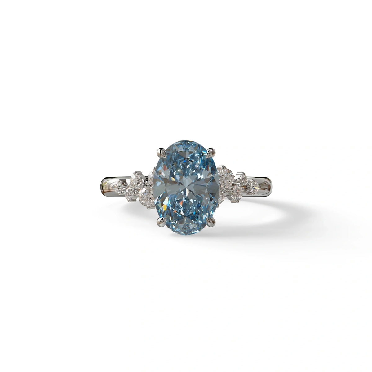 Blue Oval Cut Cluster-Vintage Setting Lab Grown Diamond Ring - Celeste Arc - 2 Carat / 10K Solid Gold / White Gold