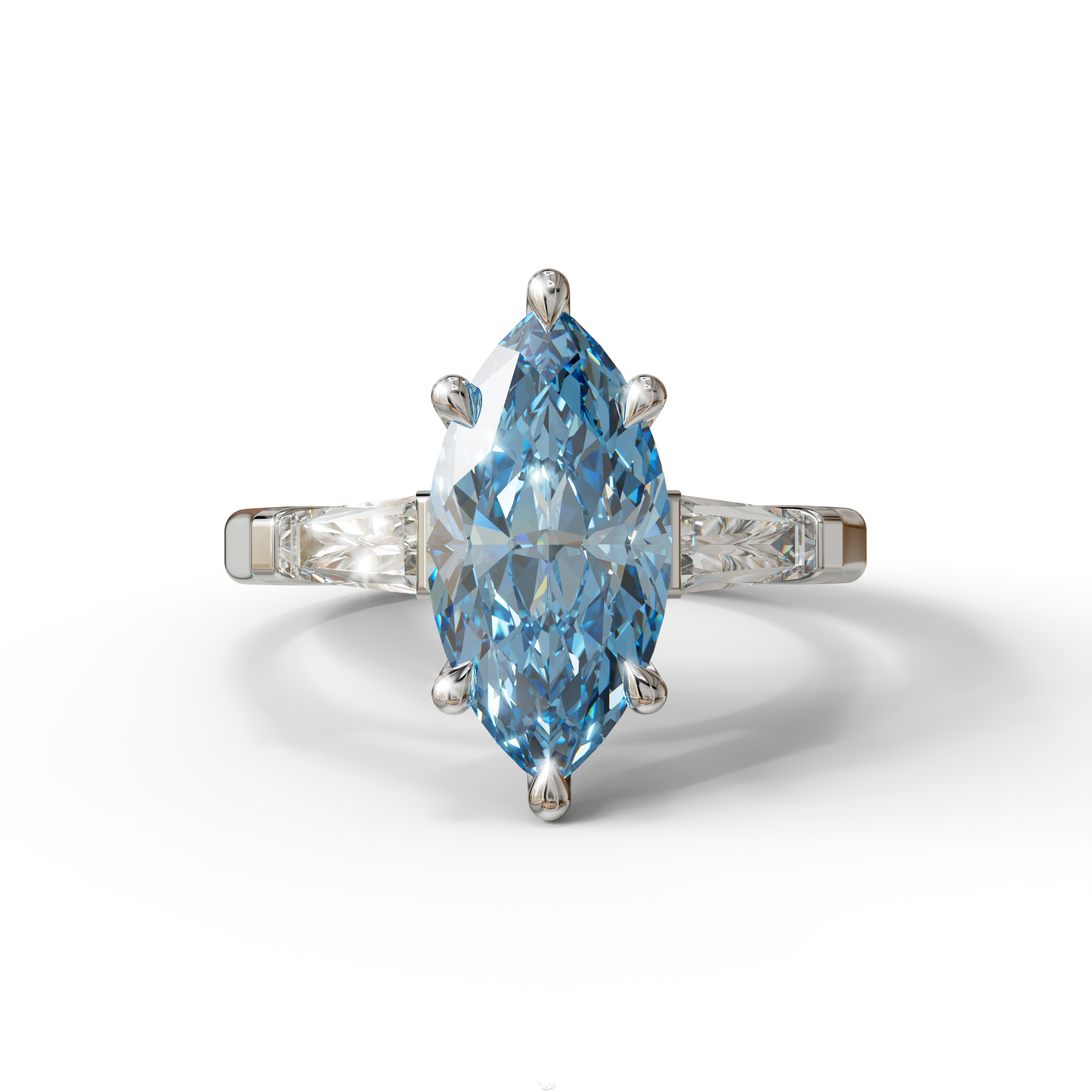 Blue Marquise & Tapered Baguette Multi Stone Engagement Ring - 10K Solid Gold / White Gold