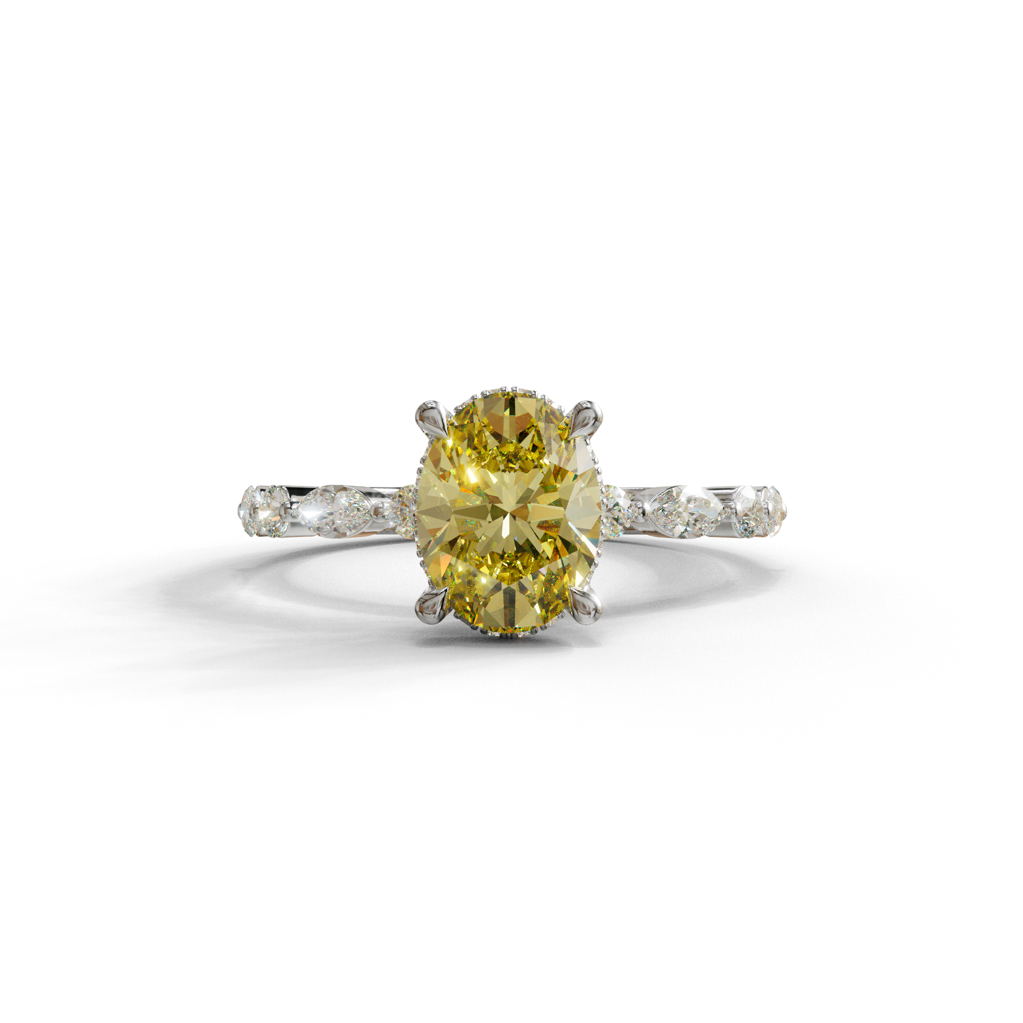 2 Carat Yellow Oval Cut Hidden Halo & Pave Lab Diamond Ring - Laina - 10K Solid Gold / White Gold