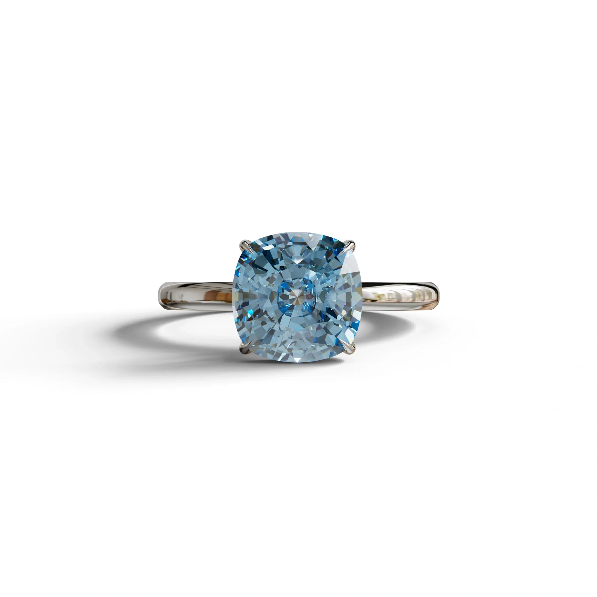 Fancy Blue Cushion Cut Solitaire Lab Grown Diamond Engagement Ring Mesmera - 2 Carat / 10K Solid Gold / White Gold