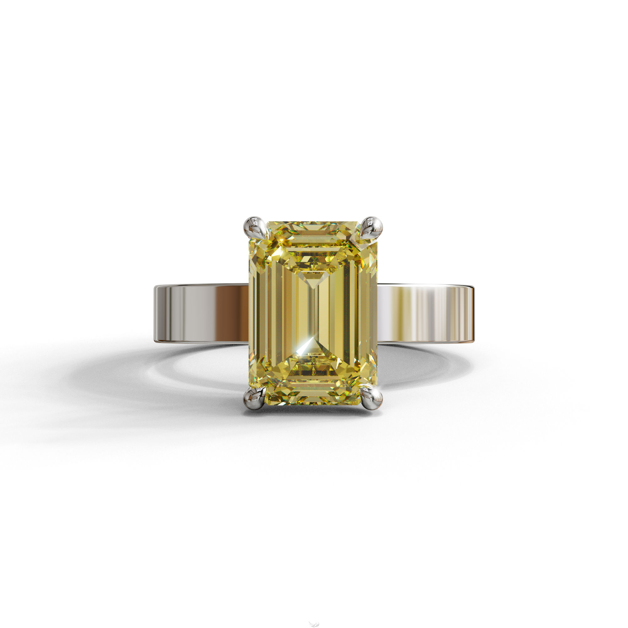 3 Carat Yellow Emerald Lab Grown Diamond Solitaire Engagement Ring - Zulu - 10K Solid Gold / White Gold