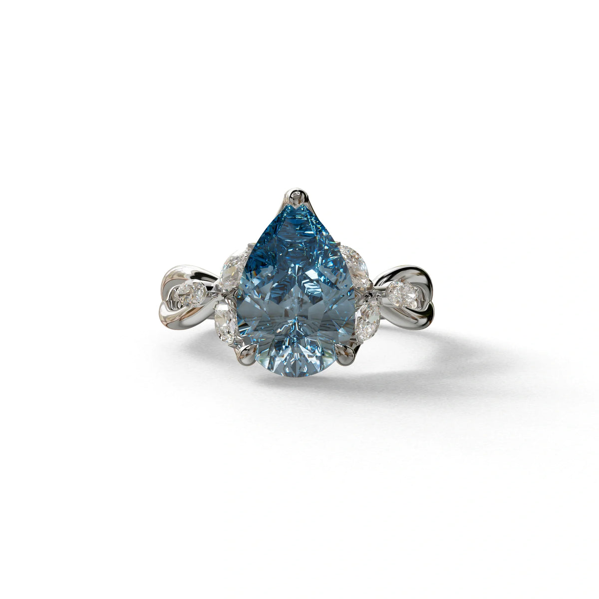 3 Carat Blue Pear Cut Cluster-Vintage Setting Lab Grown Diamond Ring - Celena - 10K Solid Gold / White Gold