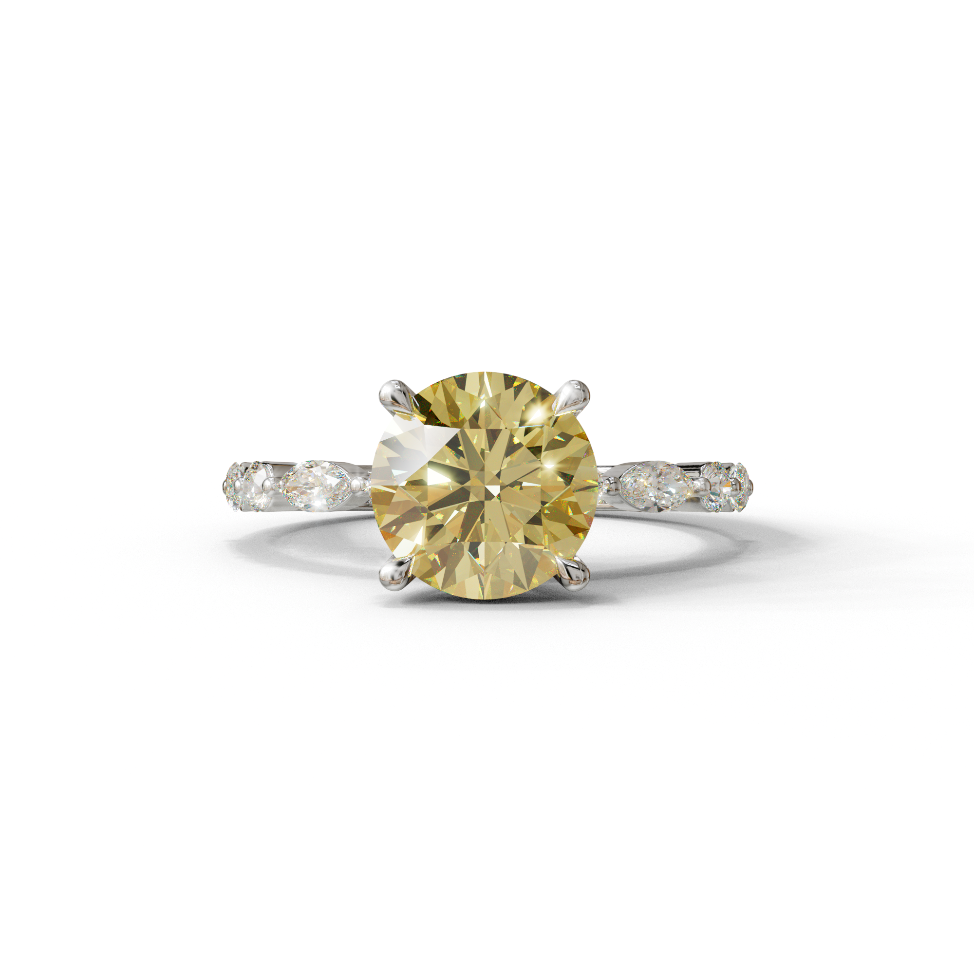 2 Carat Yellow Round Cut Hidden Halo & Pave Set Lab Diamond Ring - Pure Origin - 10K Solid Gold / White Gold