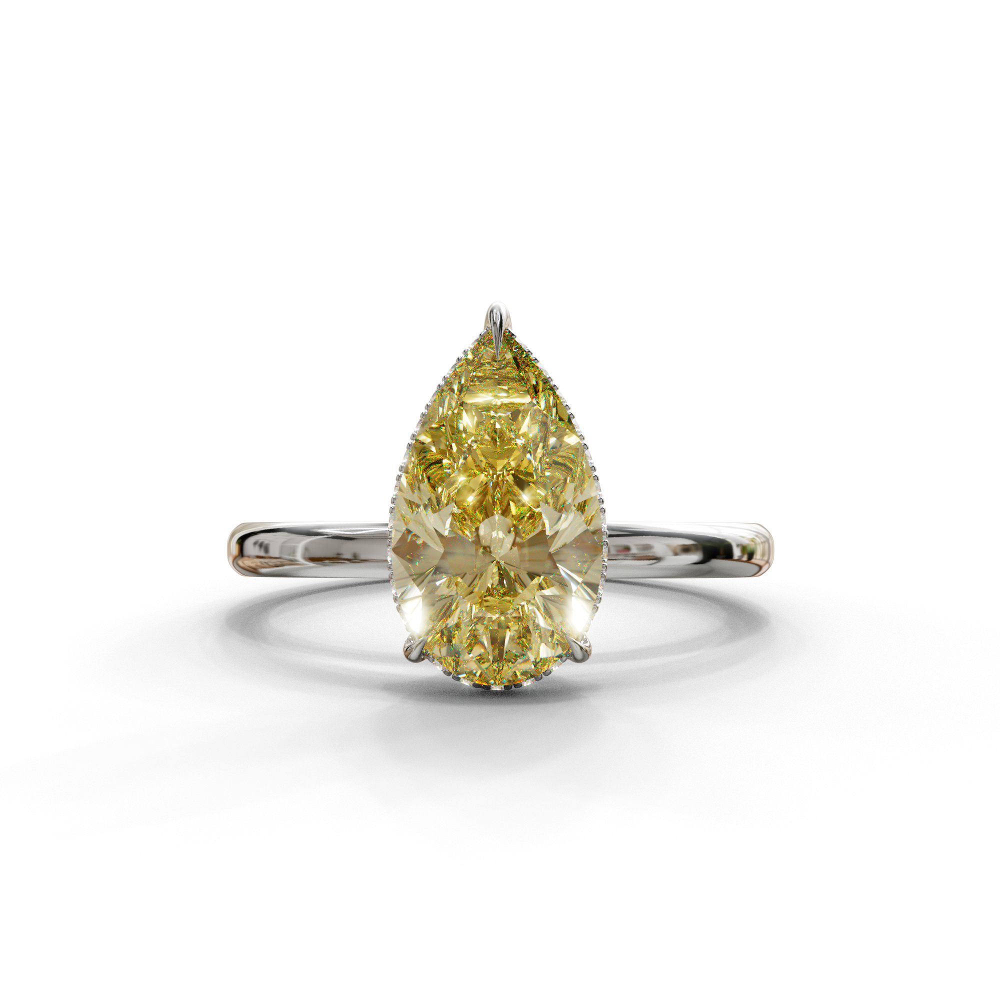 3.5 Carat Yellow Pear Cut Hidden Halo Lab Diamond Ring - 10K Solid Gold / White Gold