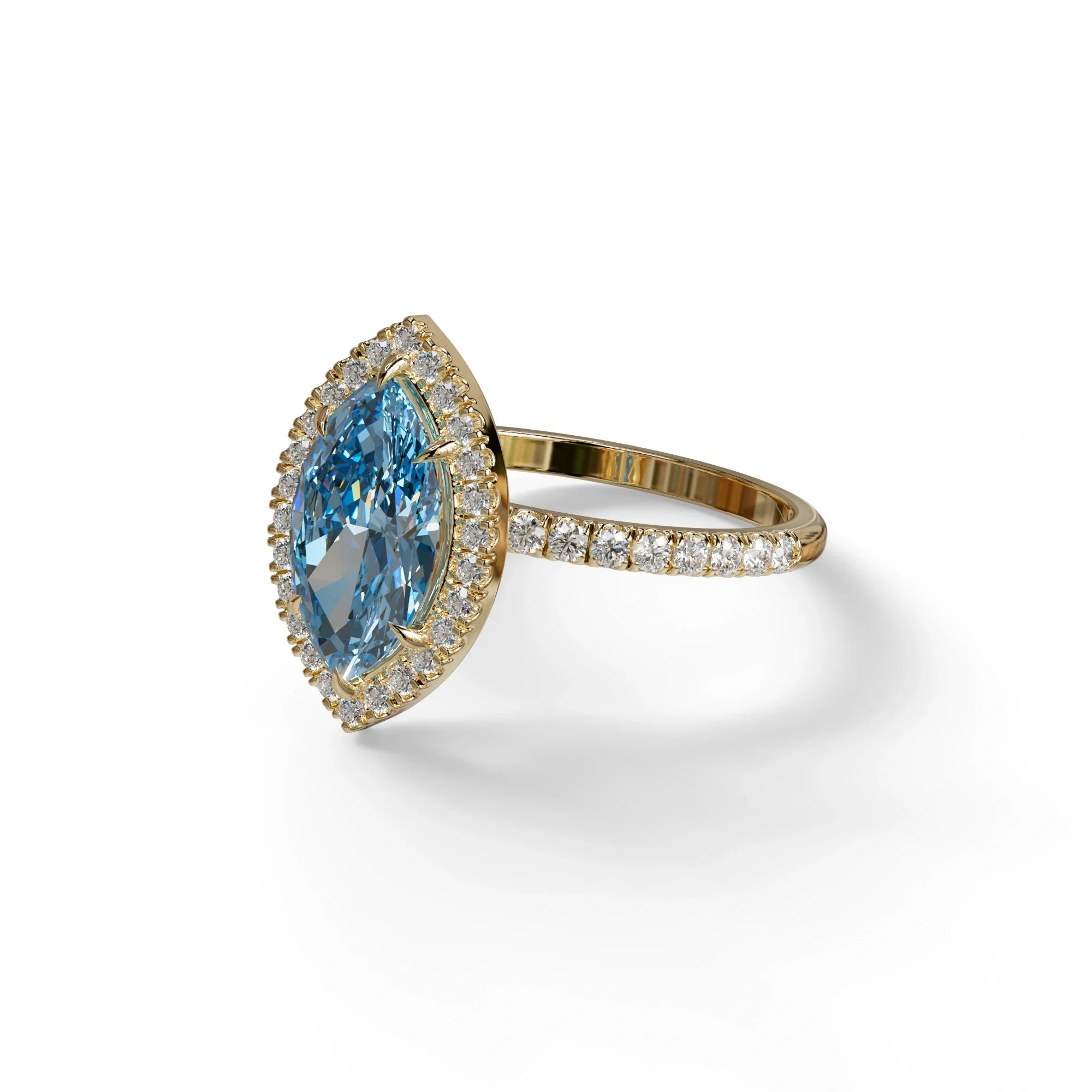 Blue Marquise Cut Halo & Pave Lab Grown Diamond Engagement Ring - Simplicity
